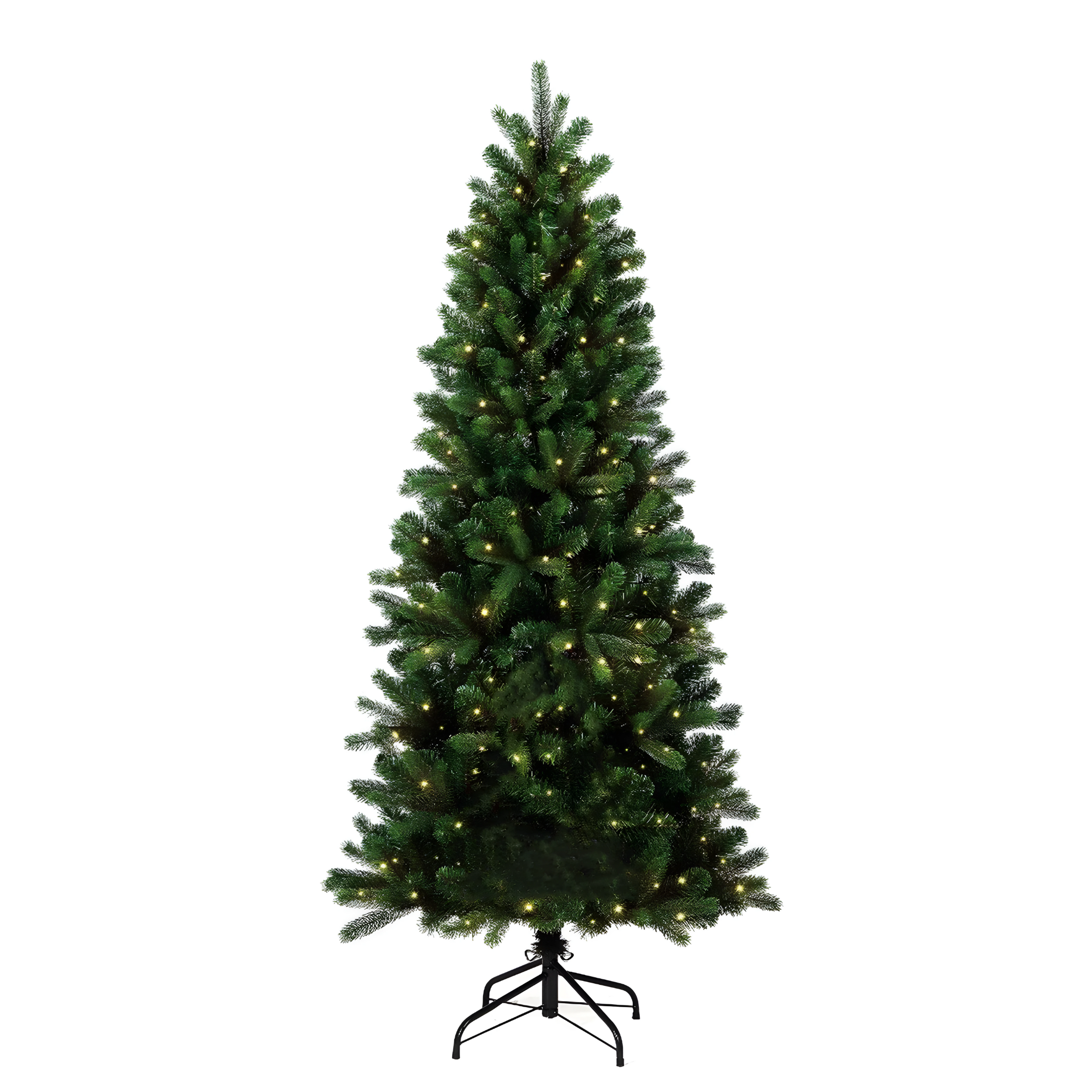 Slim "Gioia" Christmas tree with LED lights made of high-quality PVC.