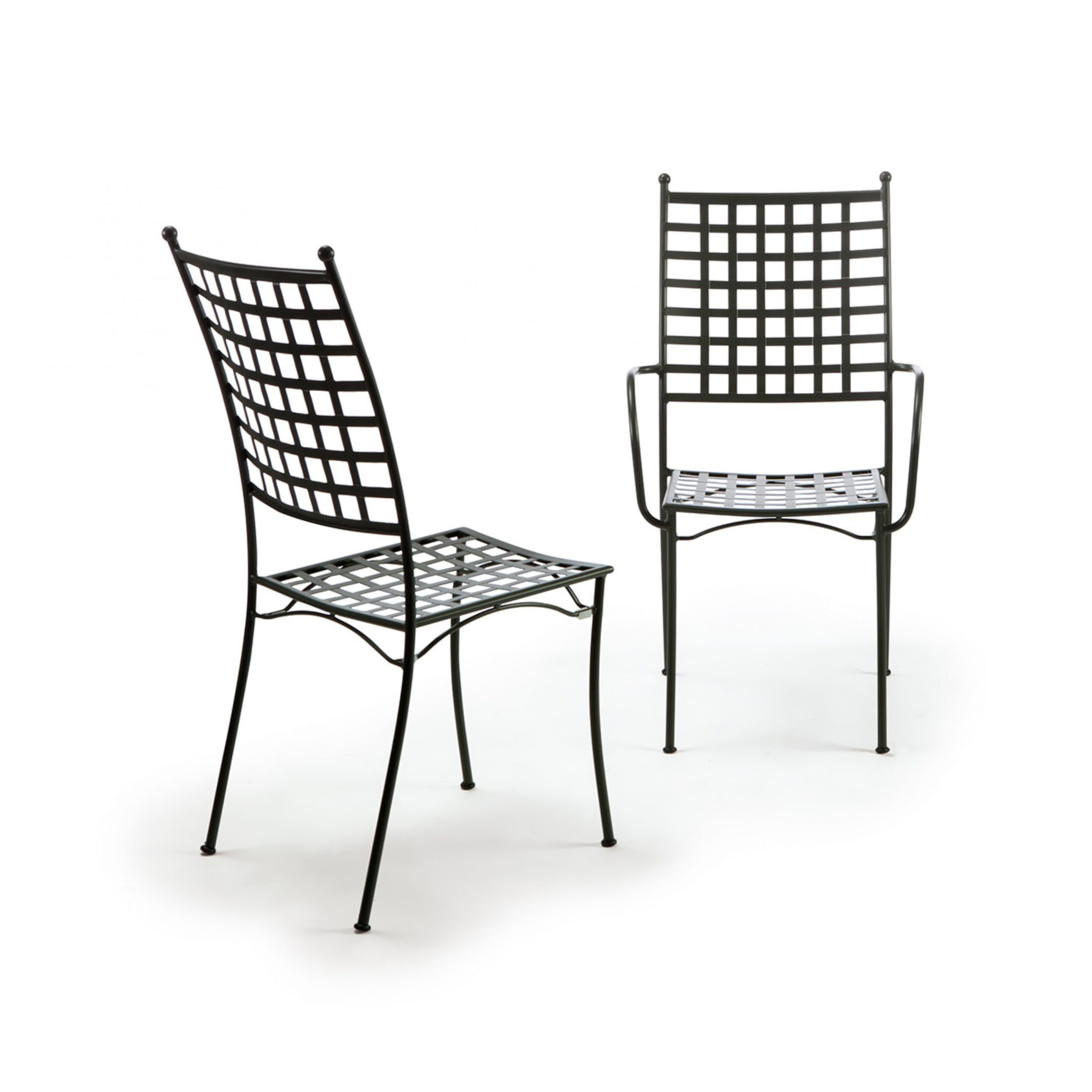 Set of "Tosca" stackable painted metal garden chairs, 55x55 cm, 98 cm high