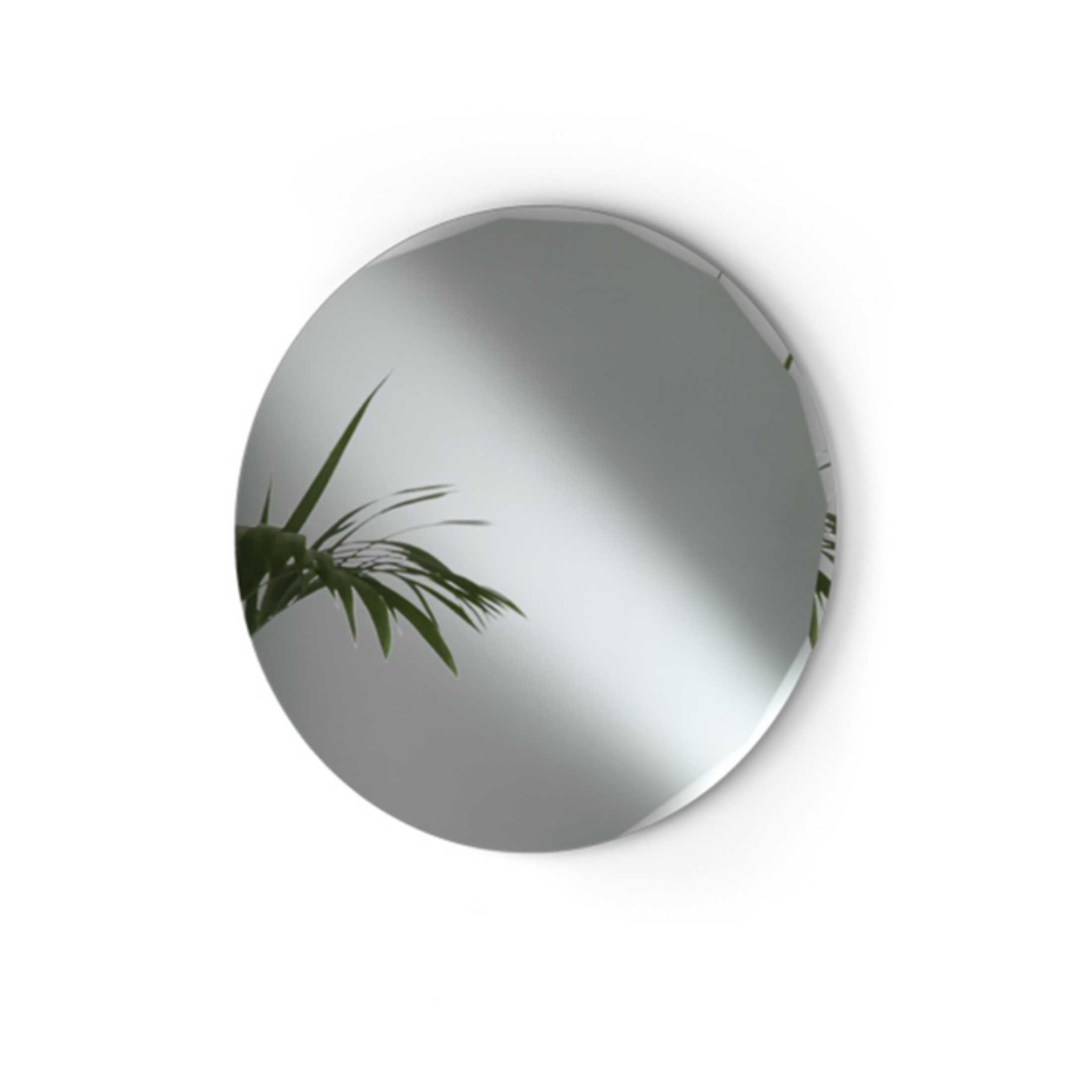"Pretty" modern round wall mirror with side bevel detail