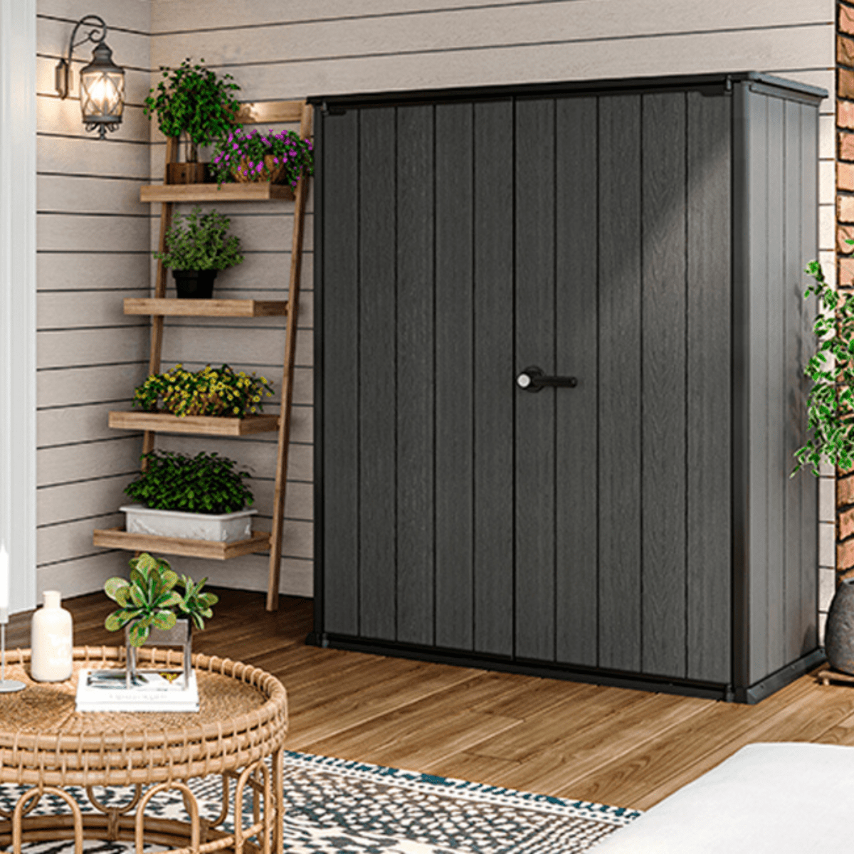 Porta attrezzi "Gnomo" da esterno grigio effetto legno spazioso e resistente cm 140x73,6 170,4h - MondoViro