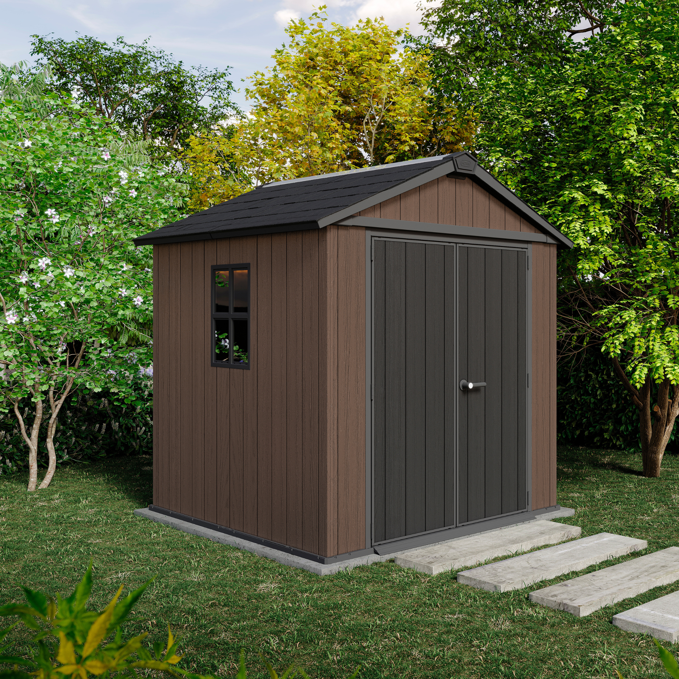 Garden shed "Nido Plus 757/775" evotech brown with double assembly option