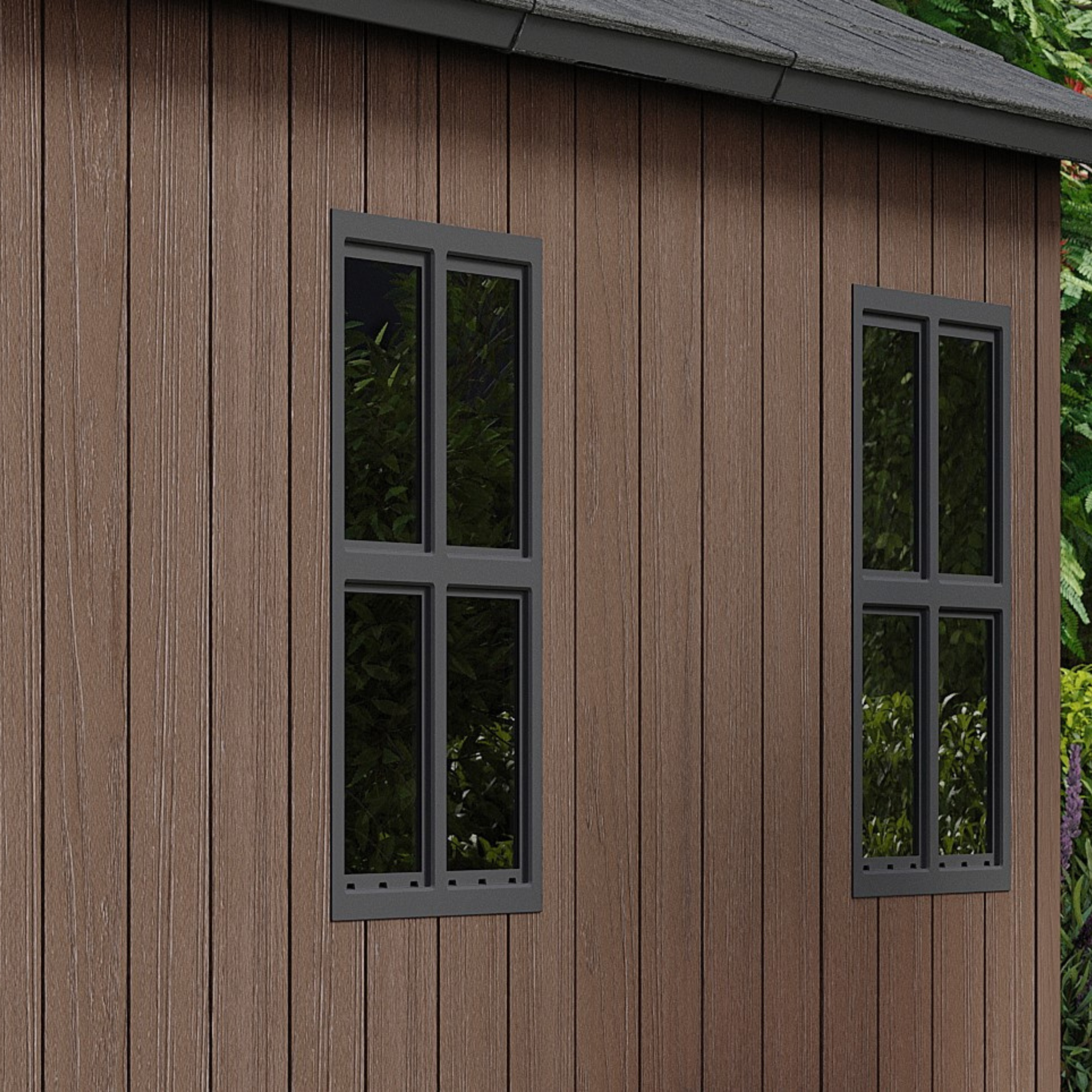 Evotech "Nido Plus 7515/1575" garden shed in brown with two mounting options