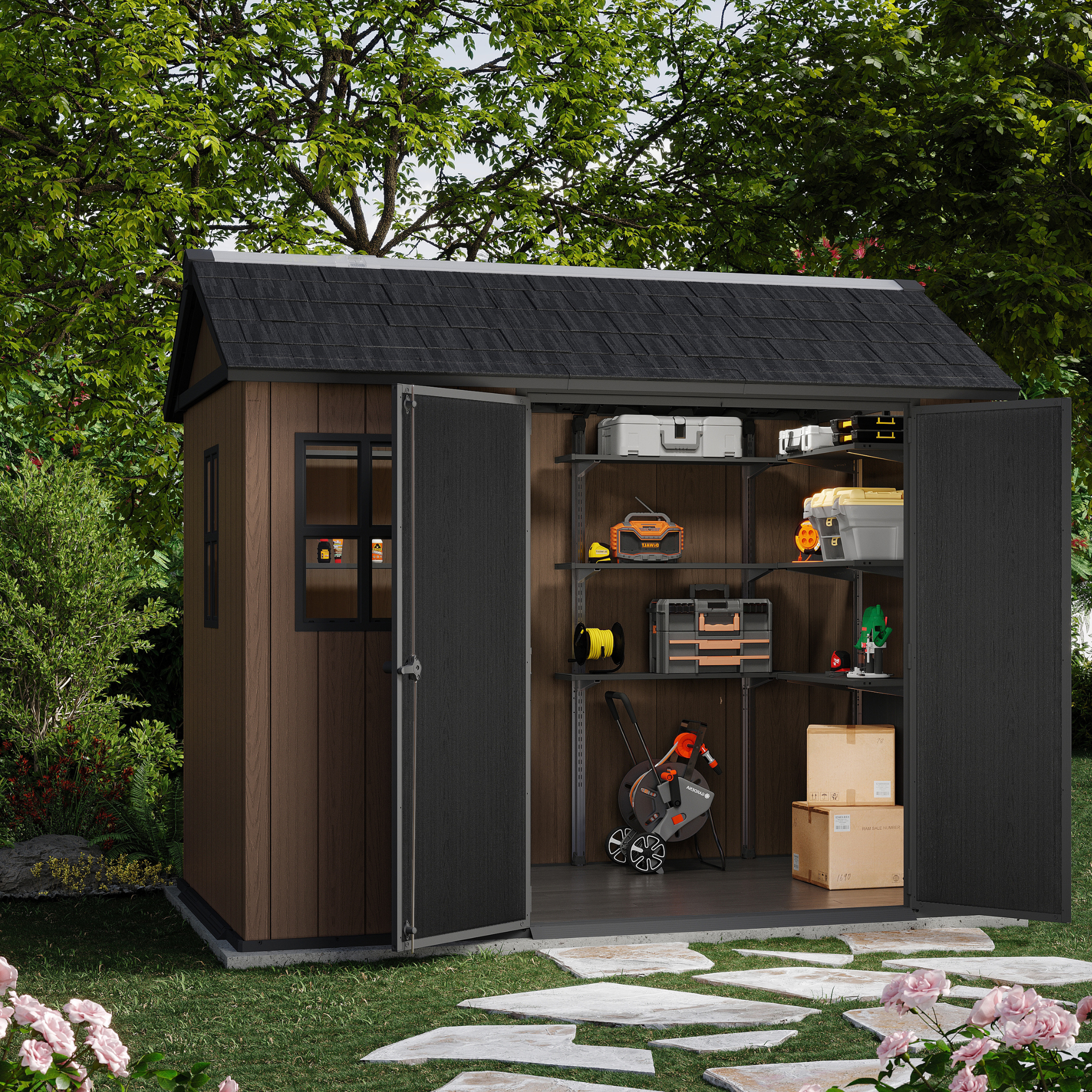 Garden shed "Nido Plus 759/975" evotech brown with double assembly option