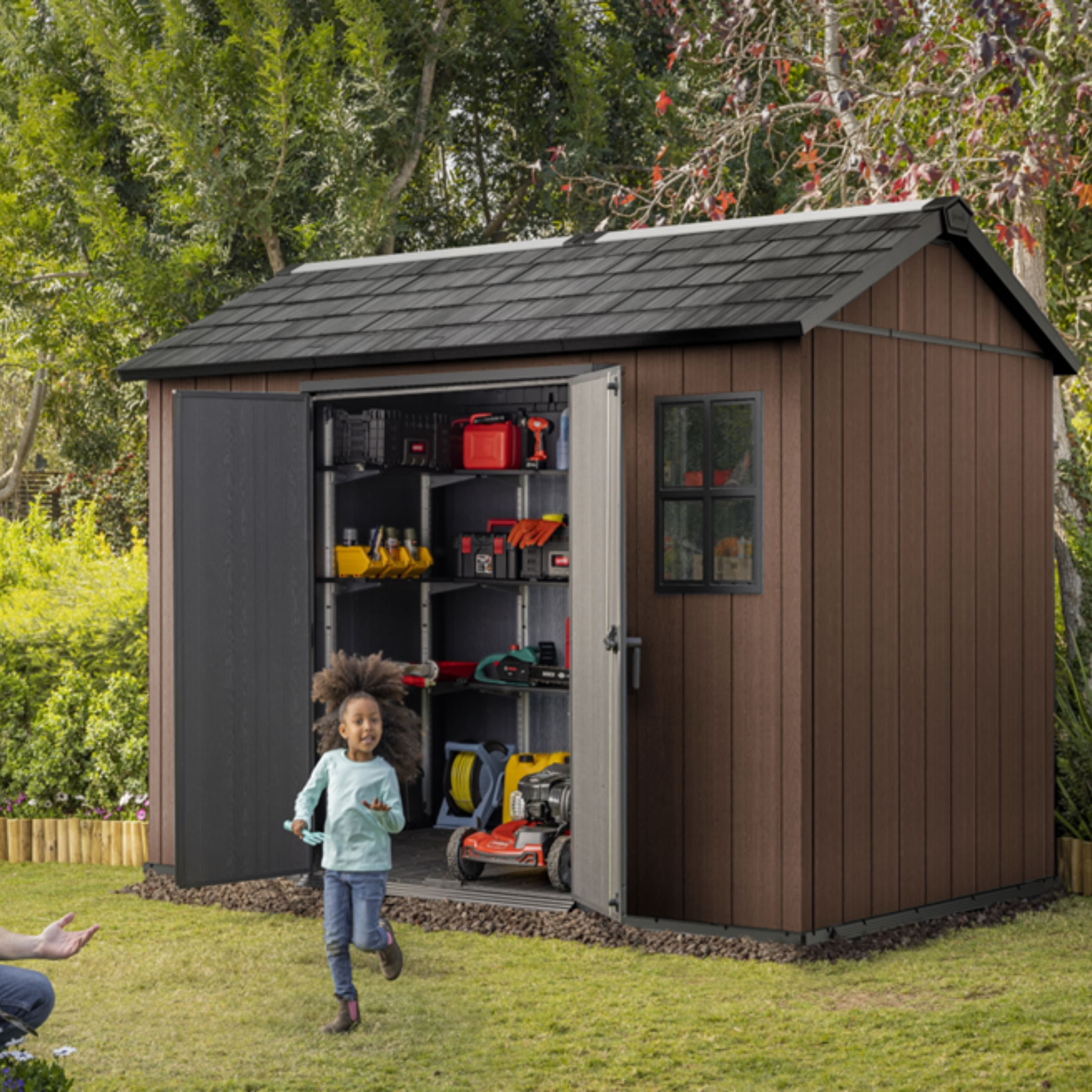 Garden shed "Nido Plus 759/975" evotech brown with double assembly option