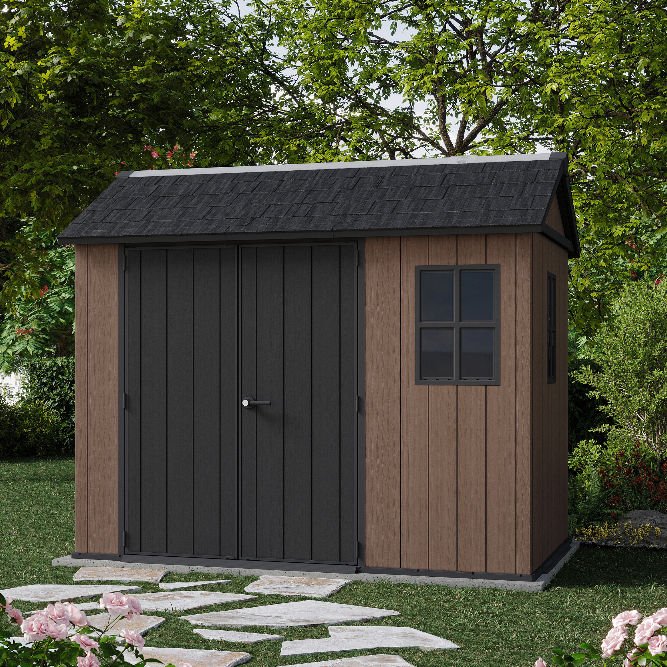 Garden shed "Nido Plus 759/975" evotech brown with double assembly option