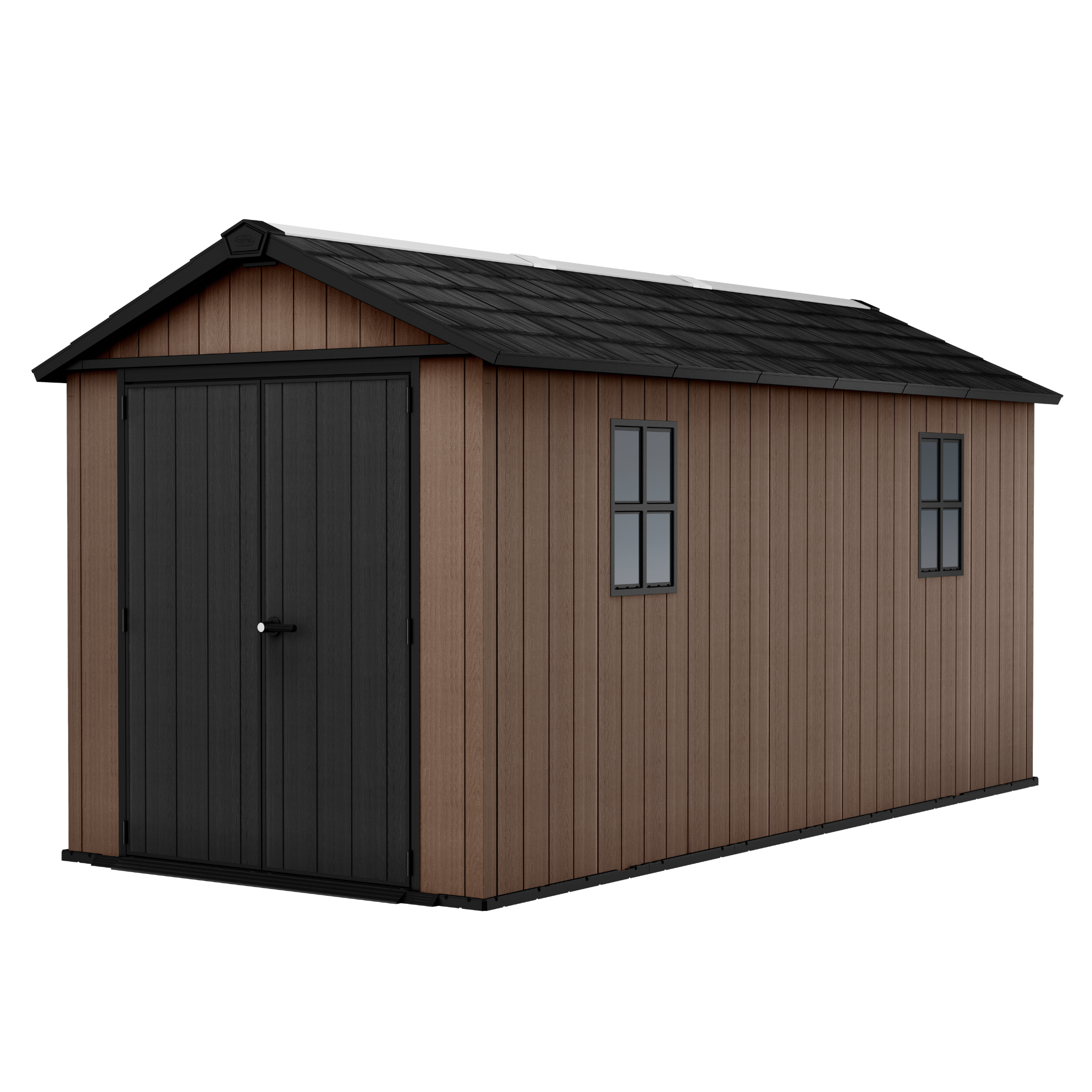 Evotech "Nido Plus 7515/1575" garden shed in brown with two mounting options
