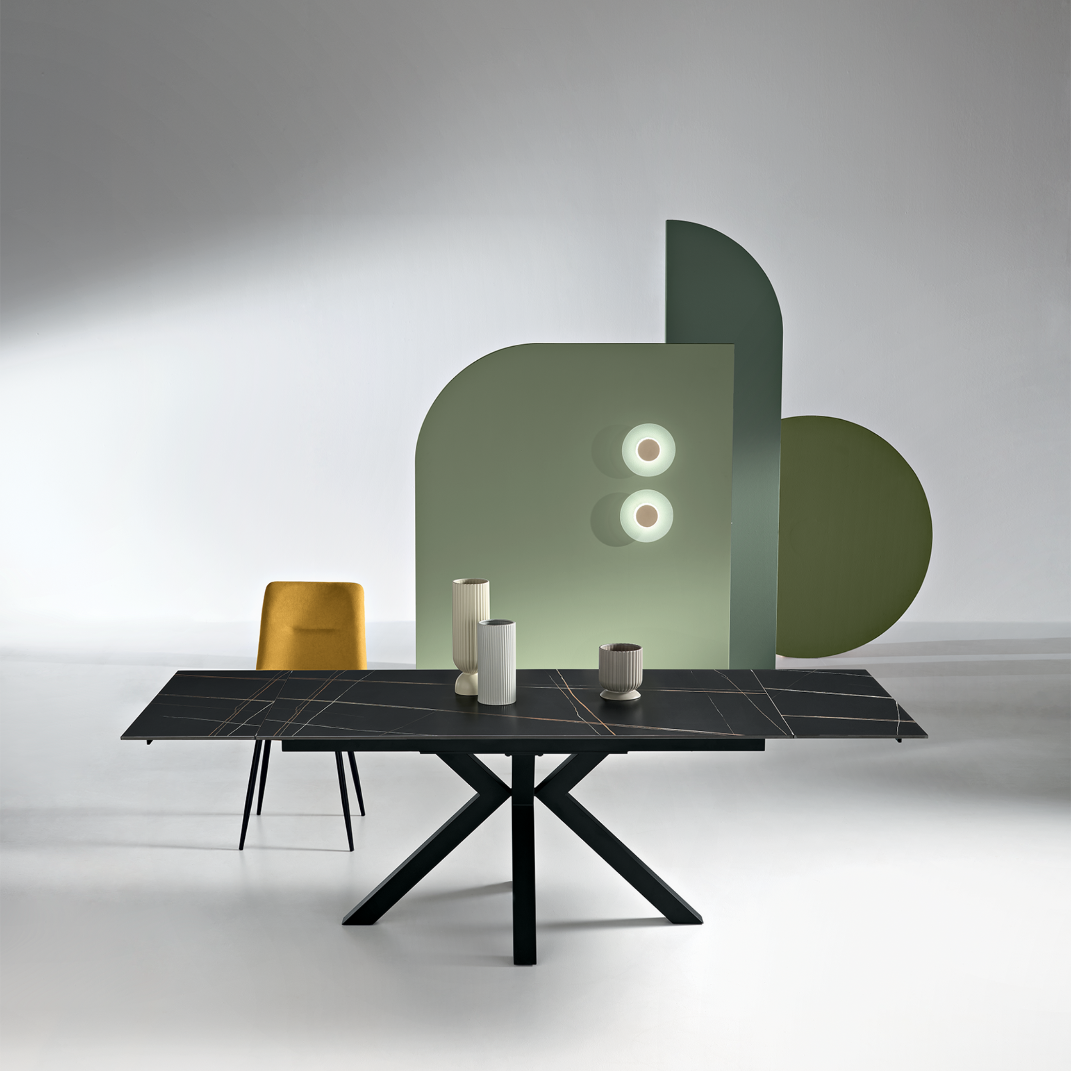 Extendable "Korven" table in marble-effect sintered stone with 2 extensions, 160/240x91 cm, 74h