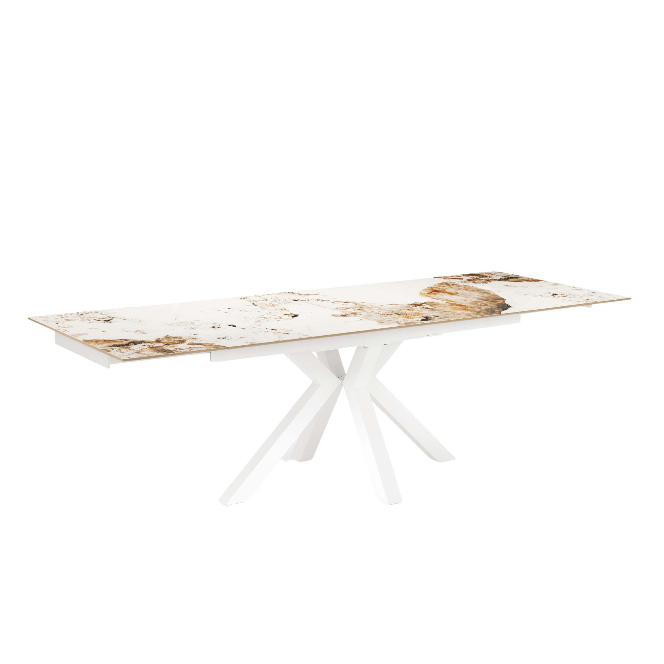 Extendable "Korven" table in marble-effect sintered stone with 2 extensions, 160/240x91 cm, 74h