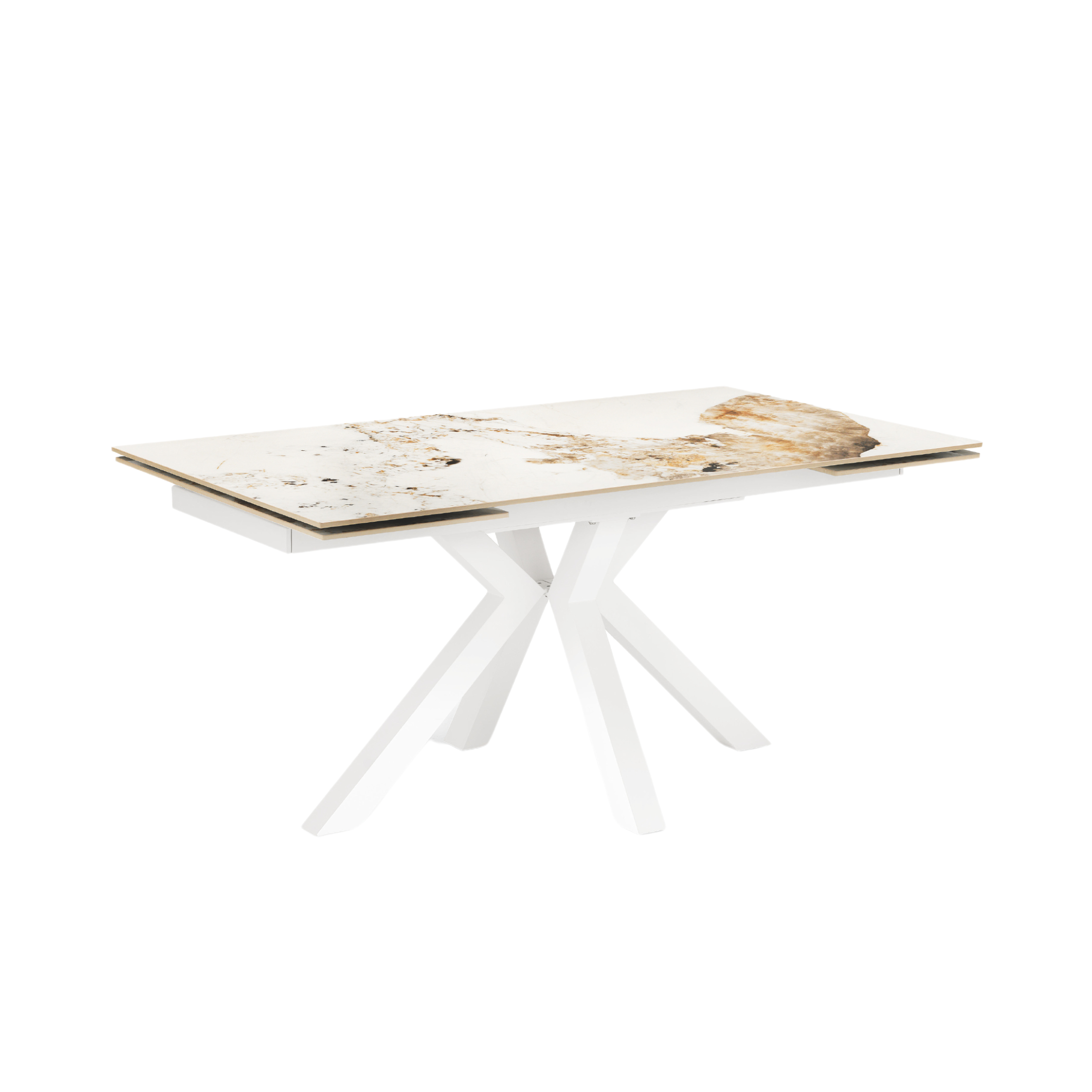 Extendable "Korven" table in marble-effect sintered stone with 2 extensions, 160/240x91 cm, 74h
