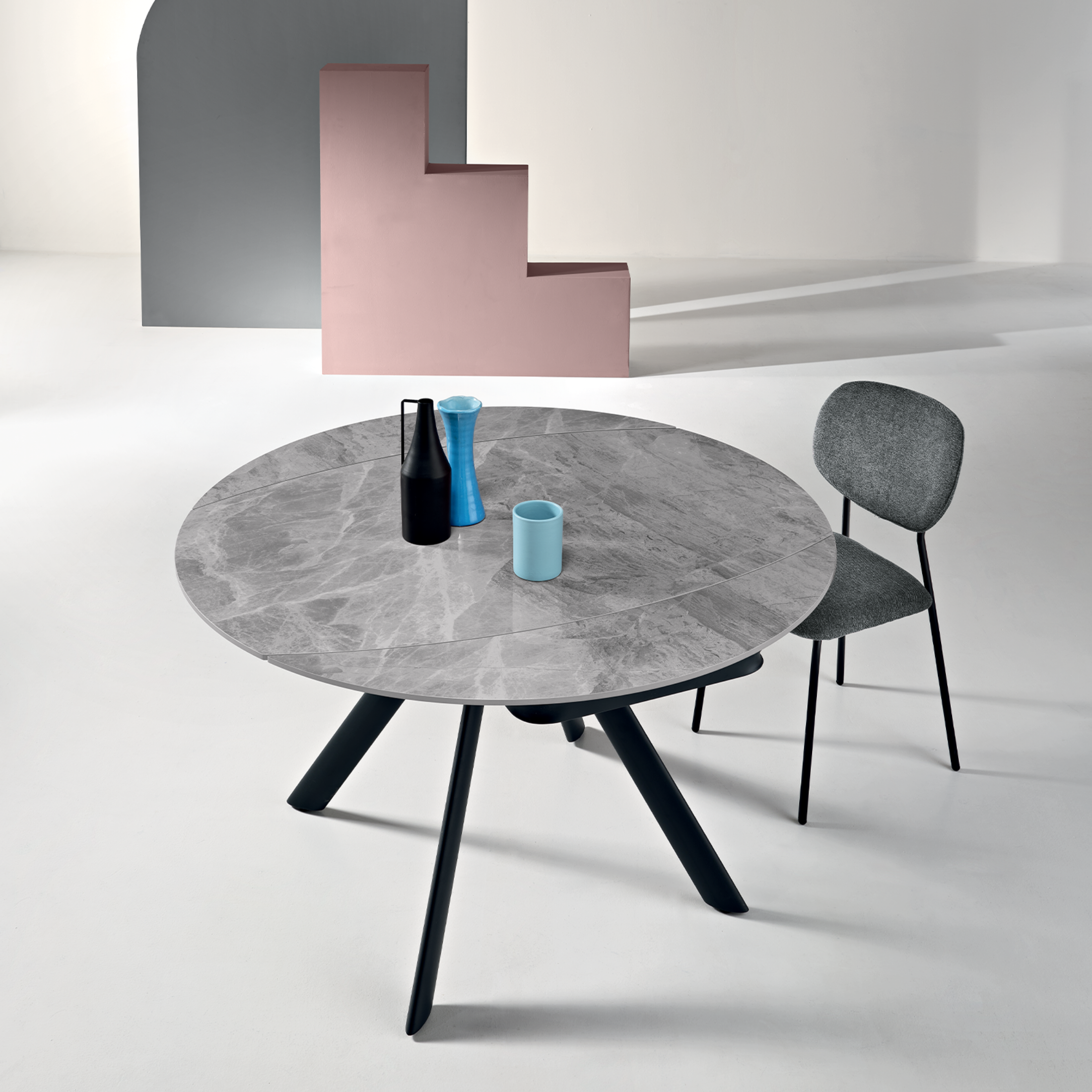 Extendable "Lena" marble-effect table with swivel top, 135x87 cm, 78h