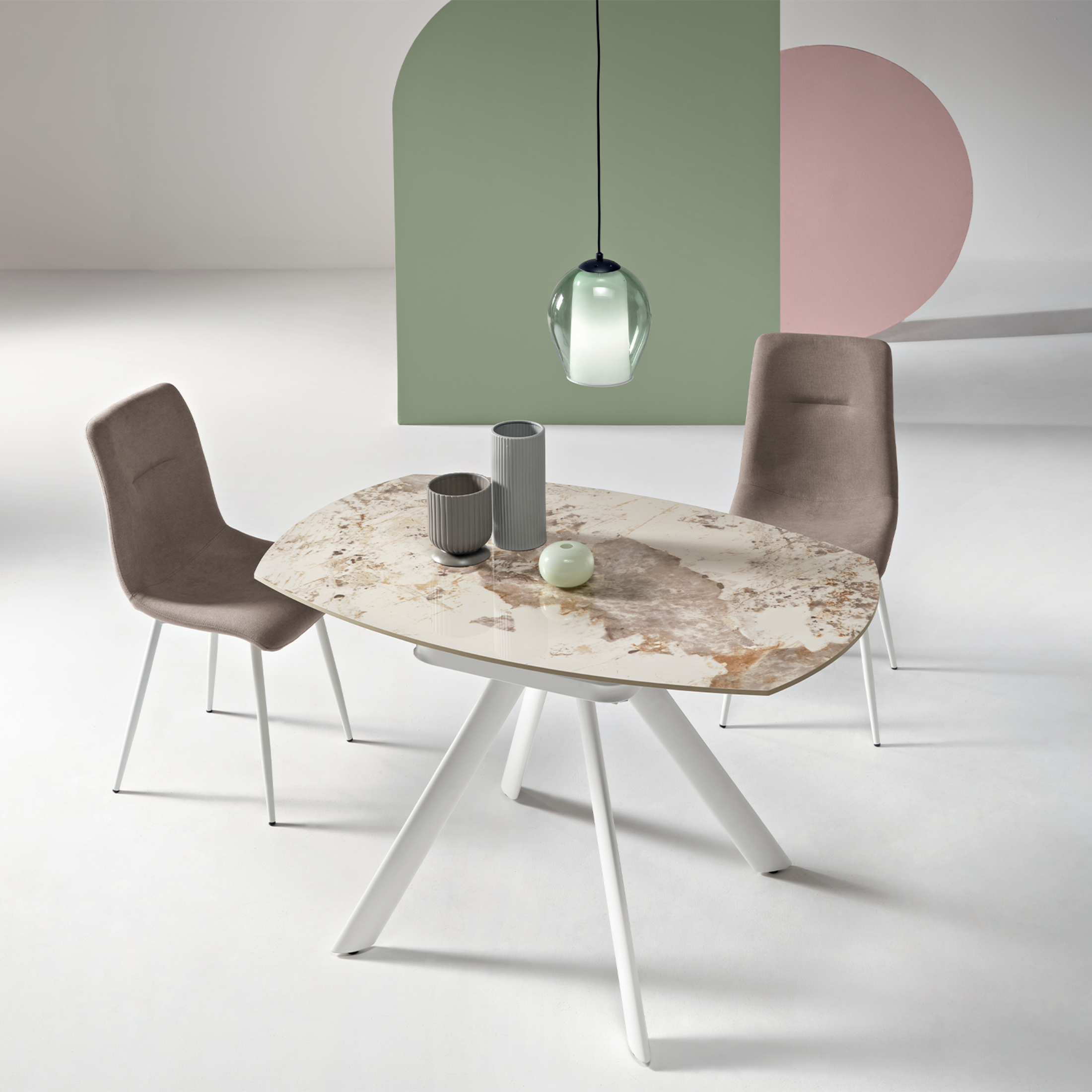 Extendable "Lena" marble-effect table with swivel top, 135x87 cm, 78h