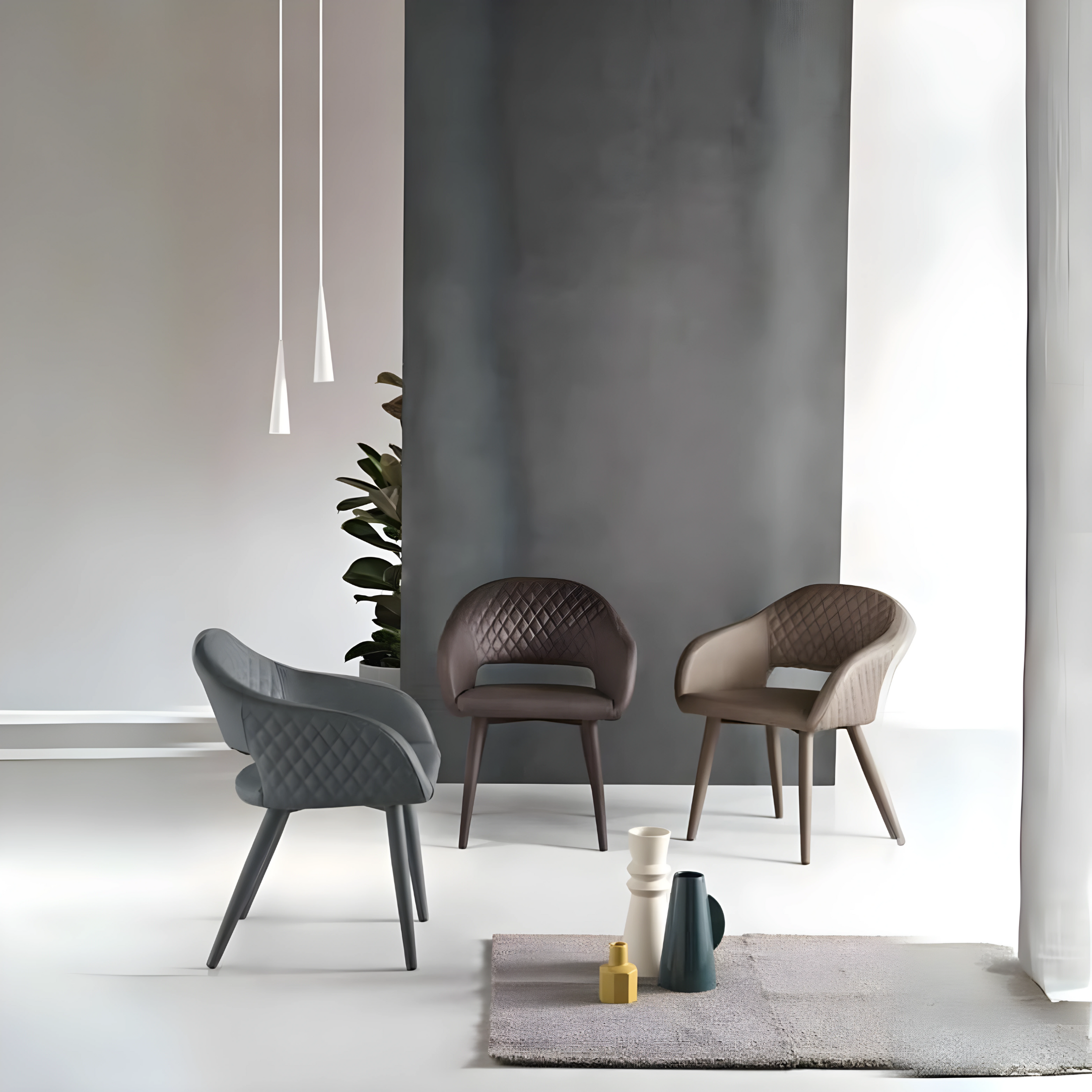 Set of "Ezia" eco-leather dining chairs with stitching, 50x60 cm, 88 cm high.