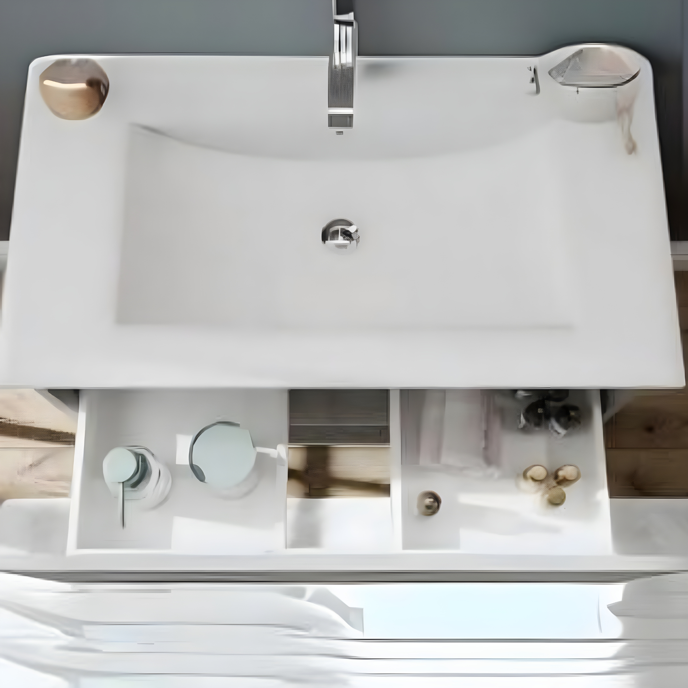 Mueble de baño suspendido "Lunaris4" con compartimento de almacenamiento para lavabo integrado y espejo LED