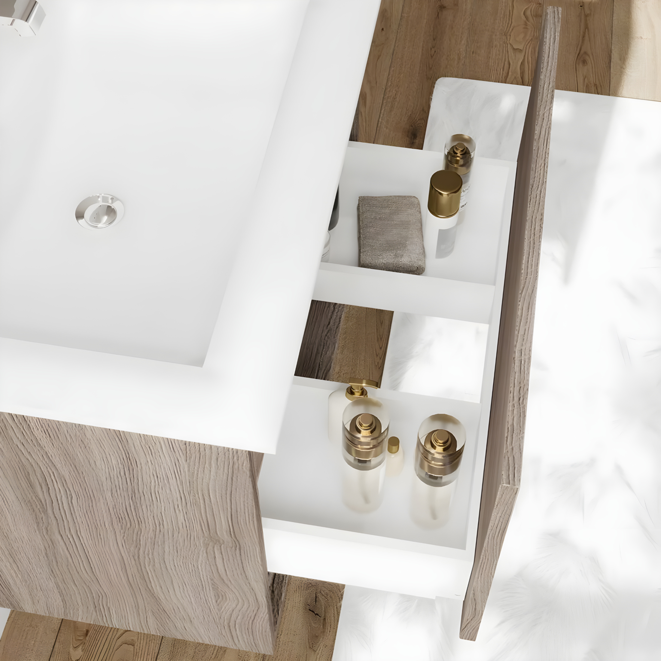 Mueble de baño suspendido "Lunaris4" con compartimento de almacenamiento para lavabo integrado y espejo LED