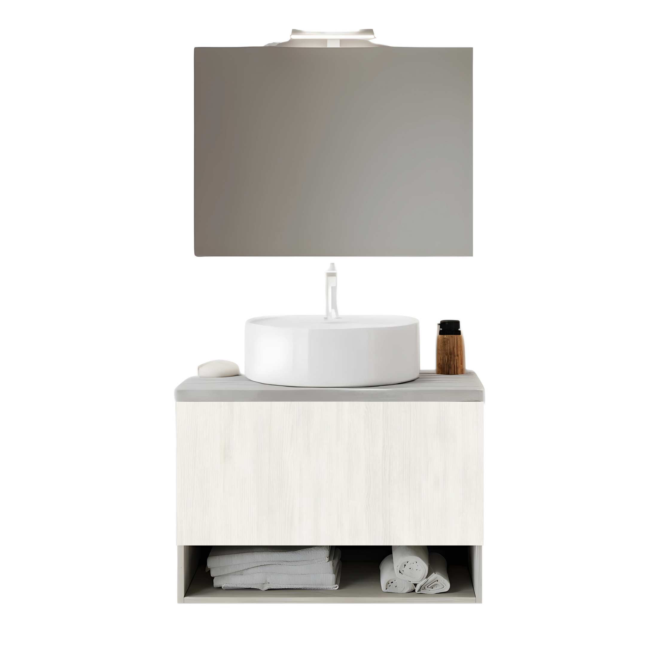 "Lunaris3" wall-hung bathroom cabinet with countertop washbasin storage compartment and LED mirror