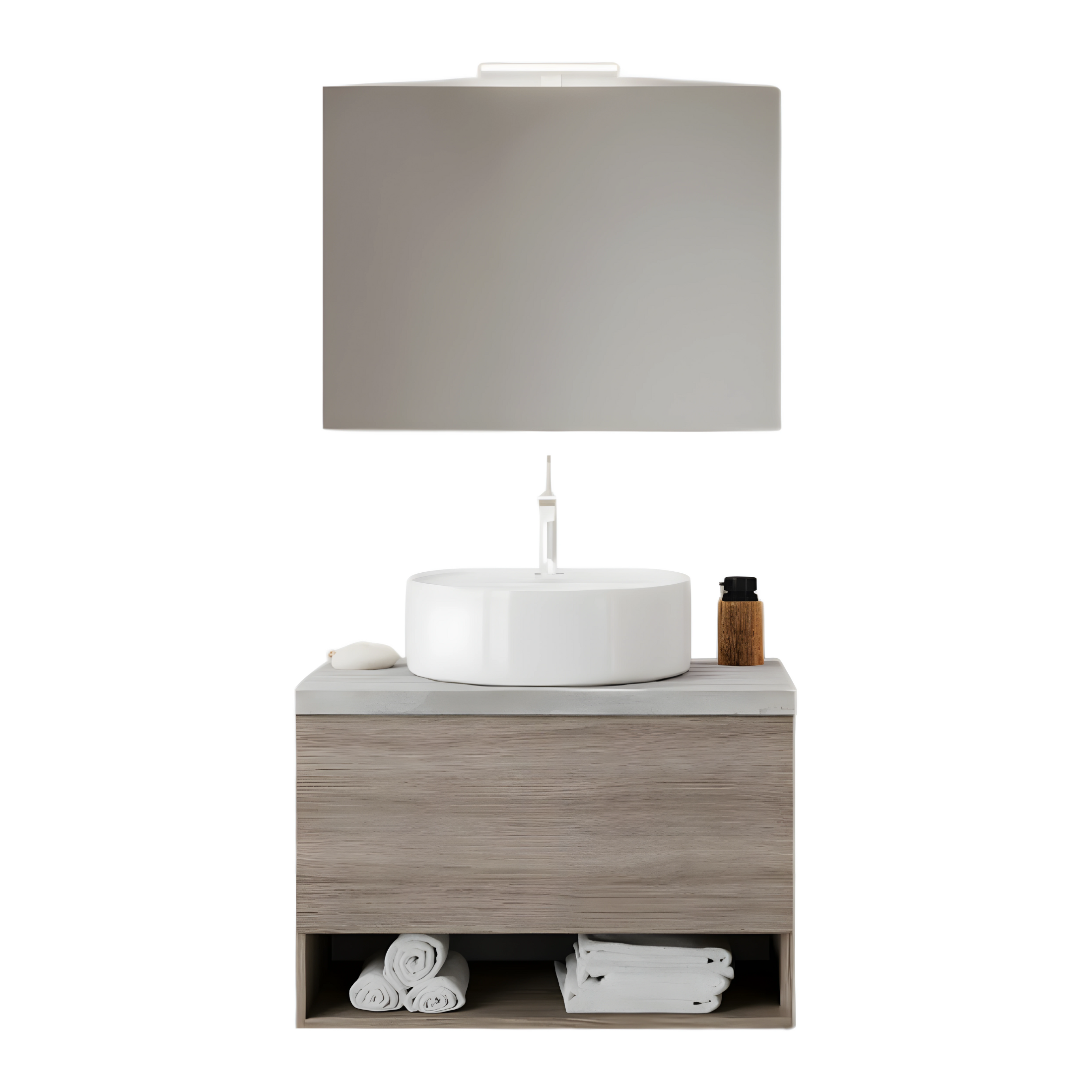 "Lunaris3" wall-hung bathroom cabinet with countertop washbasin storage compartment and LED mirror