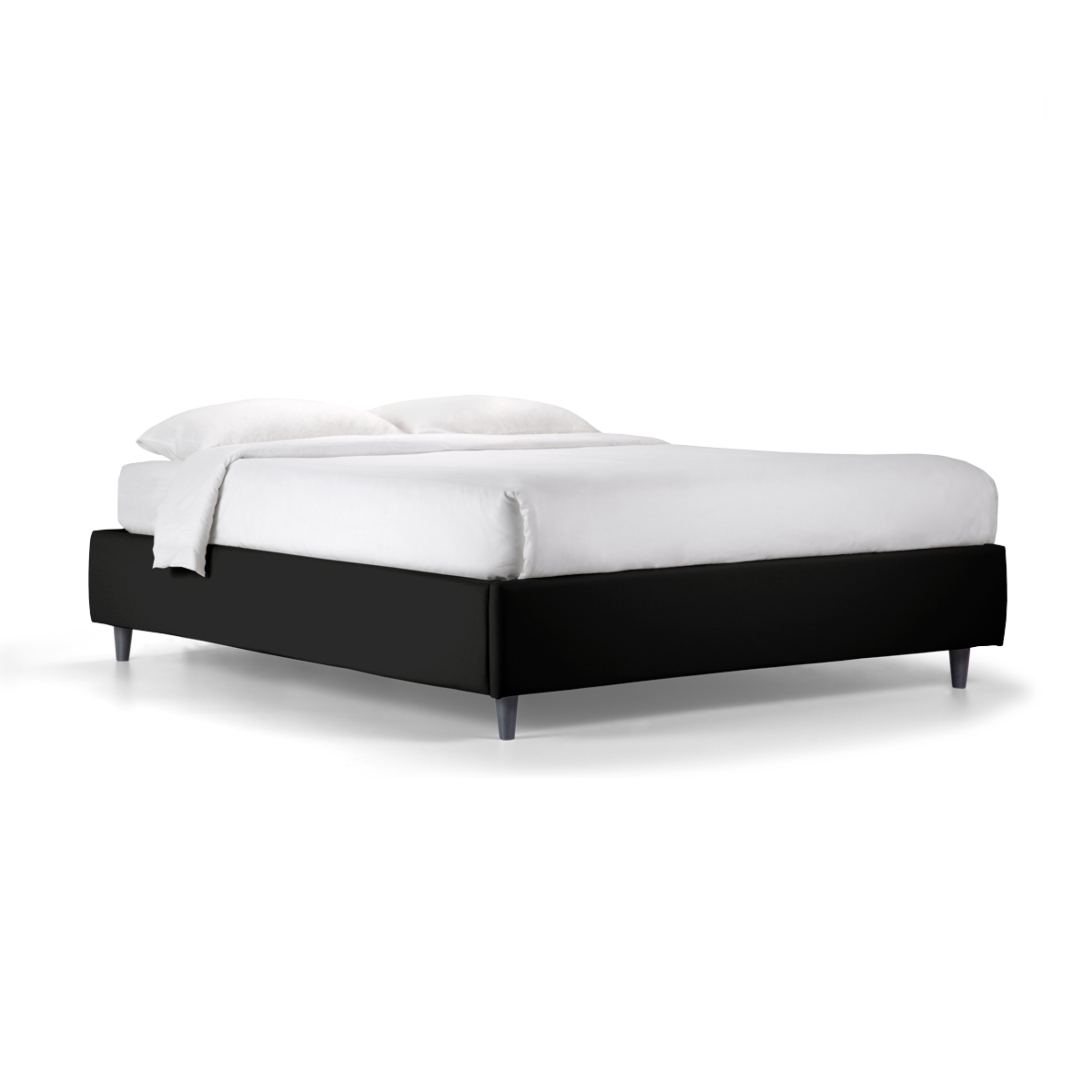 "Lugano" spacious storage bed with base without headboard in vegan leather with conical foot