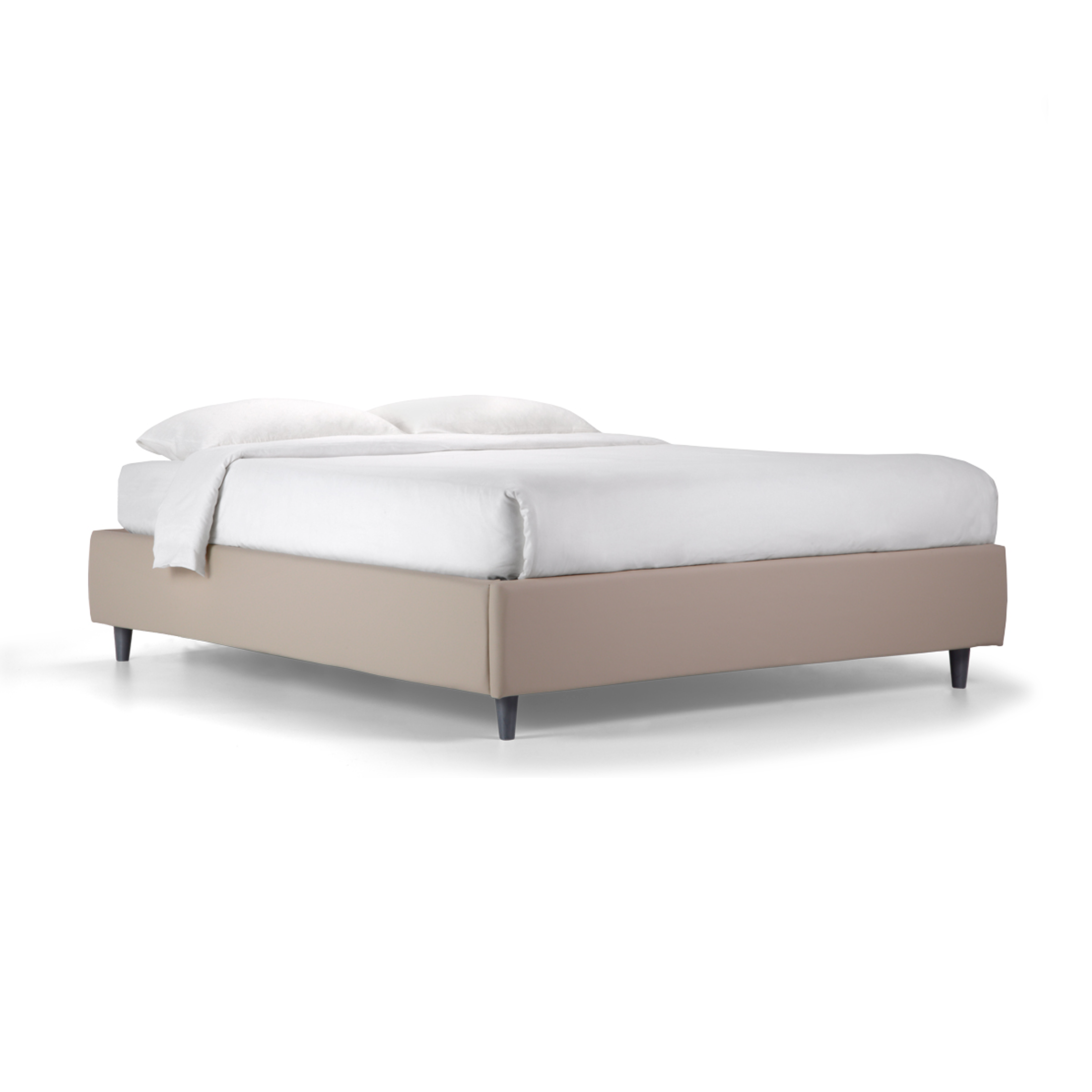 "Lugano" spacious storage bed with base without headboard in vegan leather with conical foot