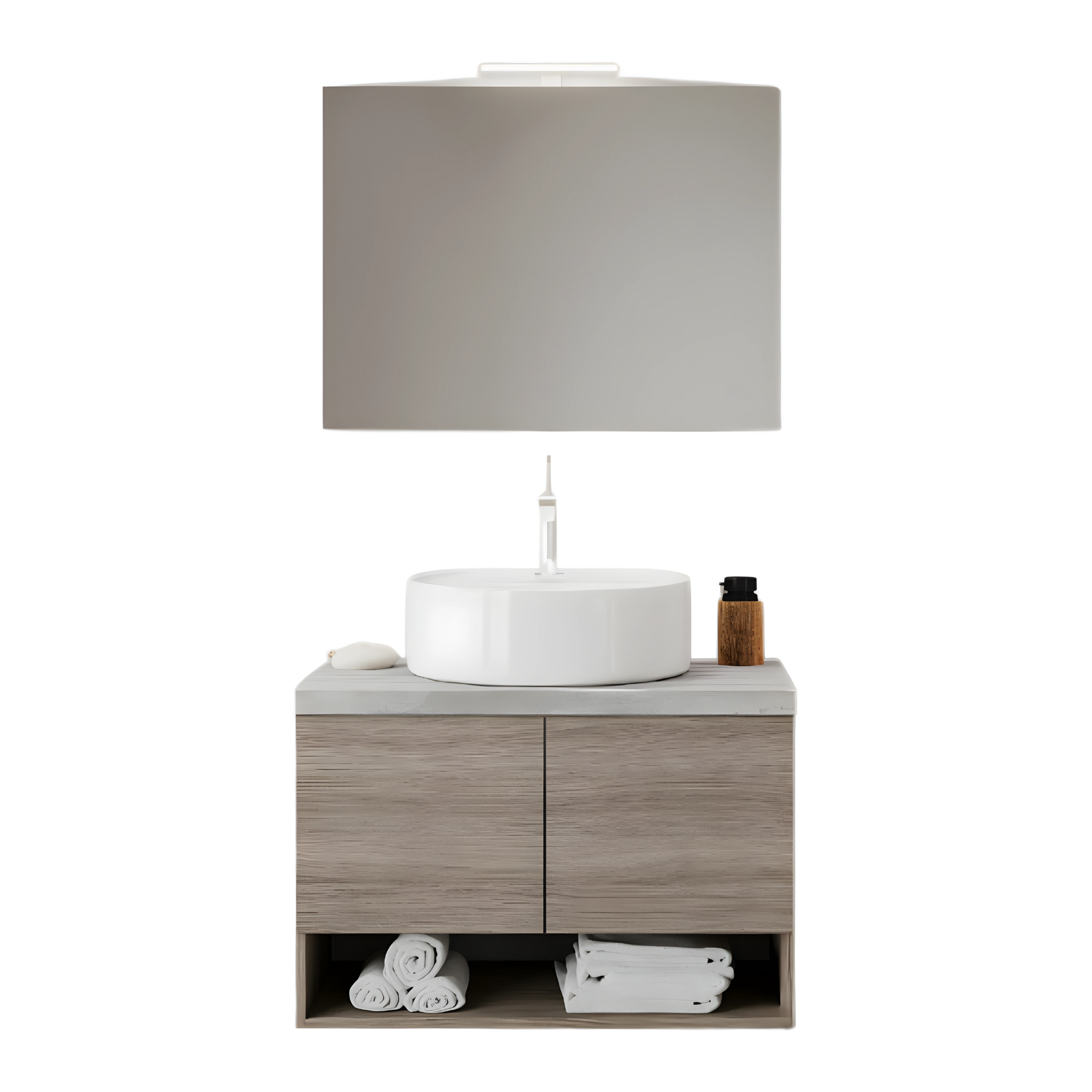 "Lunaris1" wall-hung bathroom cabinet with 2-door countertop washbasin and base unit with LED mirror