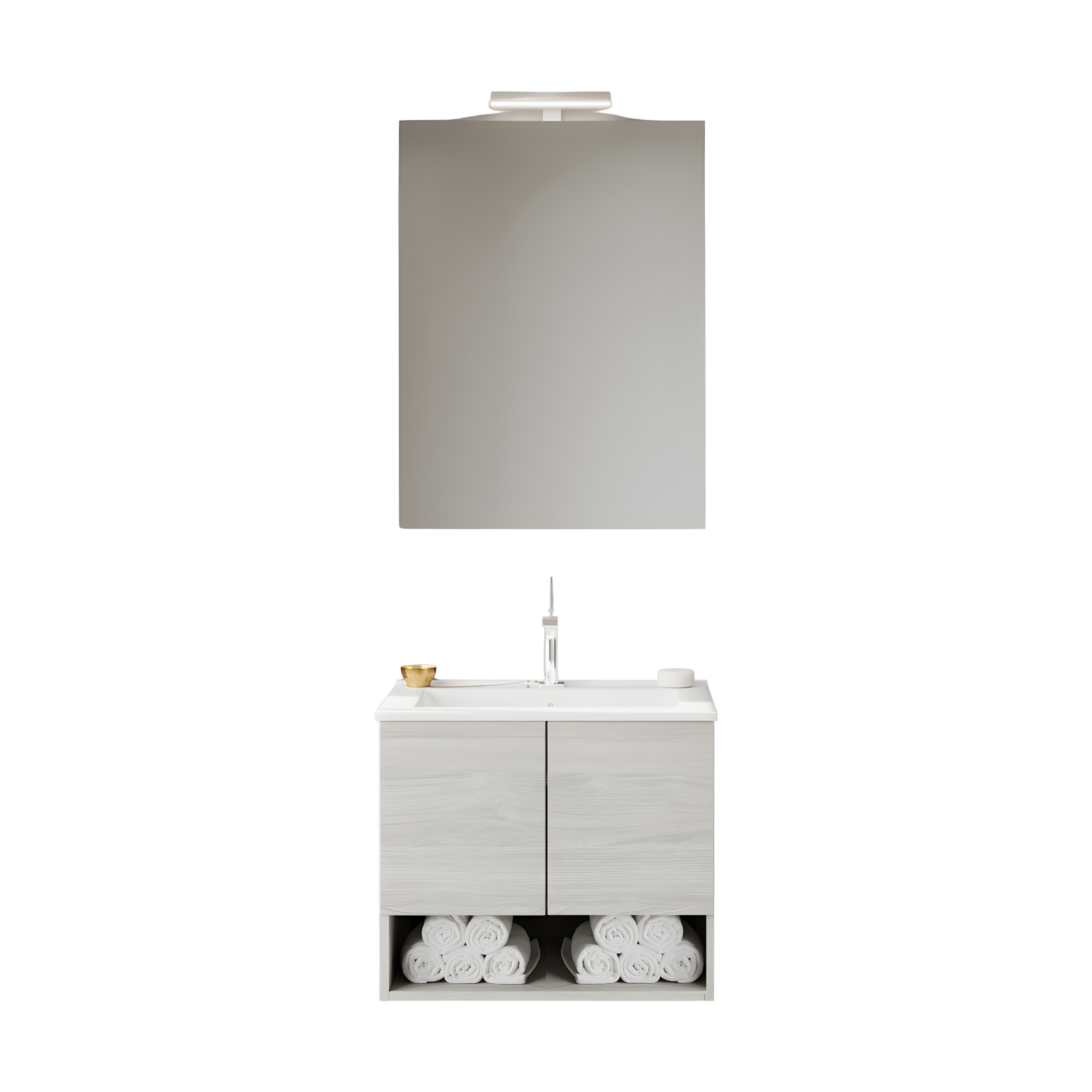 "Lunaris2" wall-hung bathroom cabinet with integrated sink and 2 modern doors with LED mirror