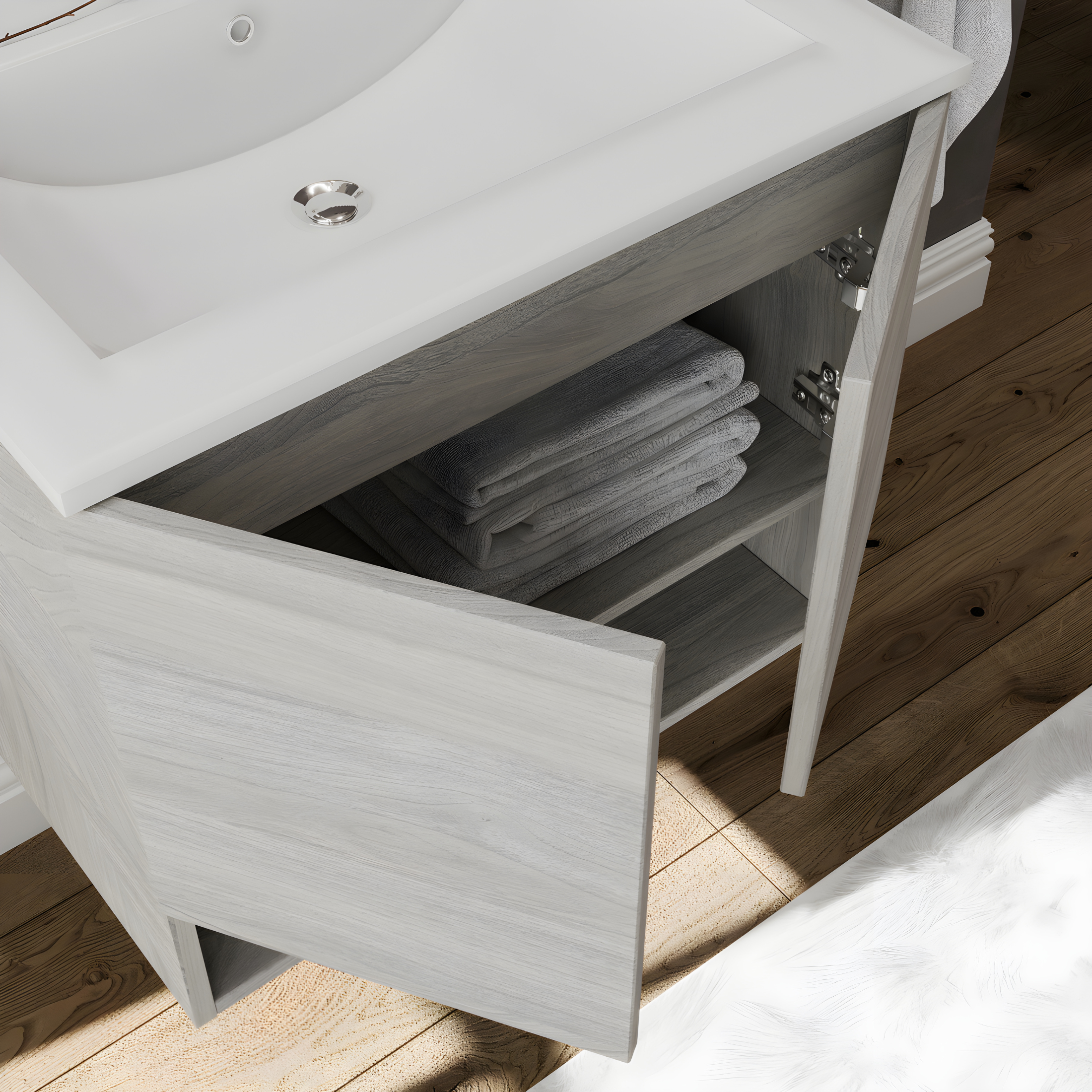 "Lunaris2" wall-hung bathroom cabinet with integrated sink and 2 modern doors with LED mirror