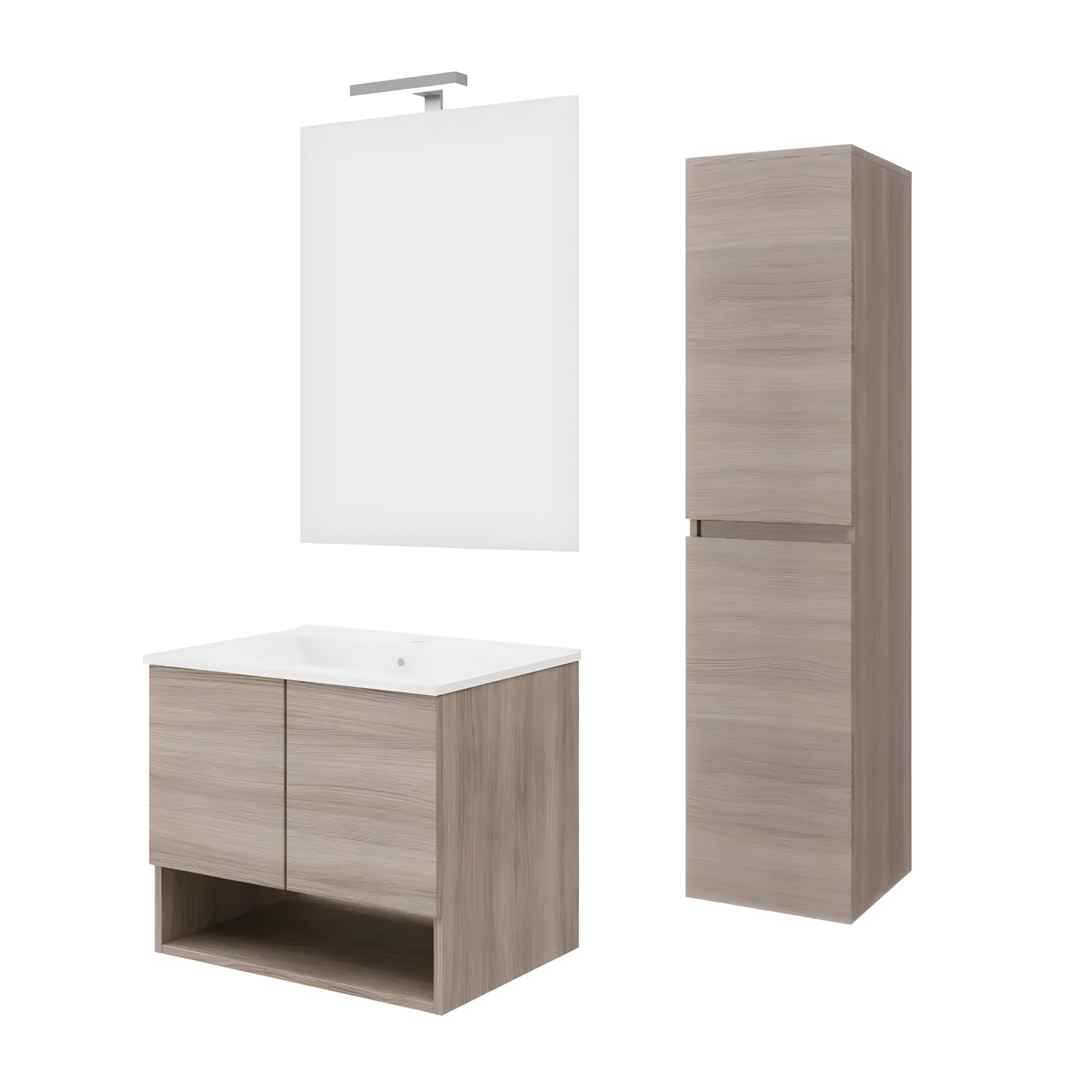 "Lunaris2" wall-hung bathroom cabinet with integrated sink and 2 modern doors with LED mirror