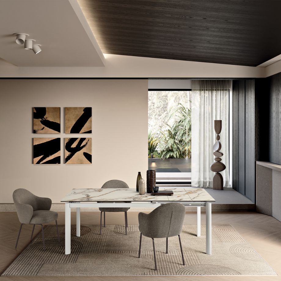 Extendable "Strato" table with marble-effect porcelain stoneware top
