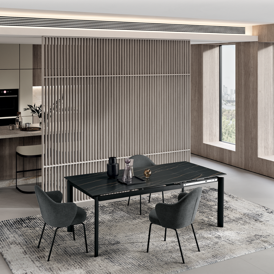 Extendable "Strato" table with marble-effect porcelain stoneware top