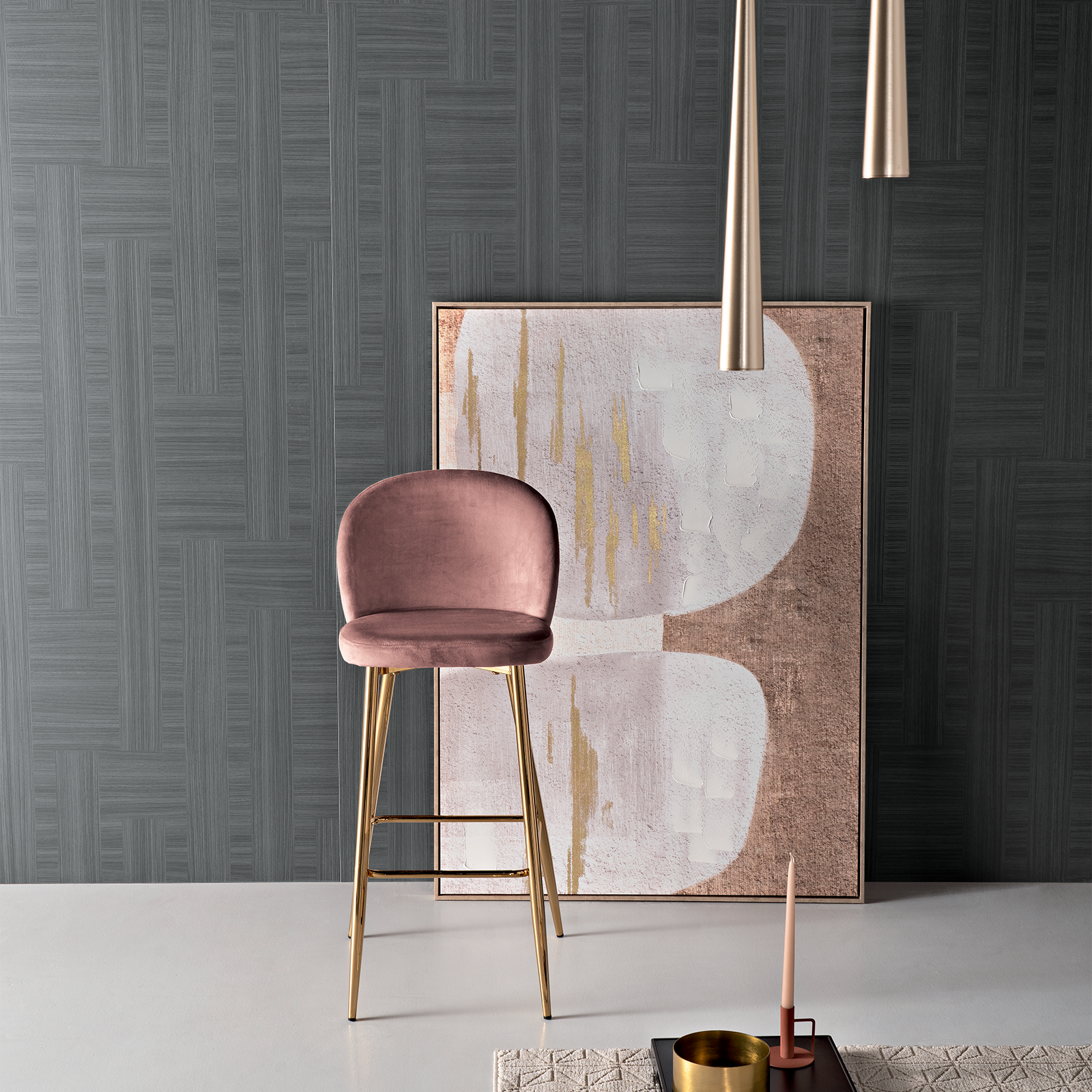 Set of "Jenny" velvet stools with gold metal frame, 48x53 cm, 93h