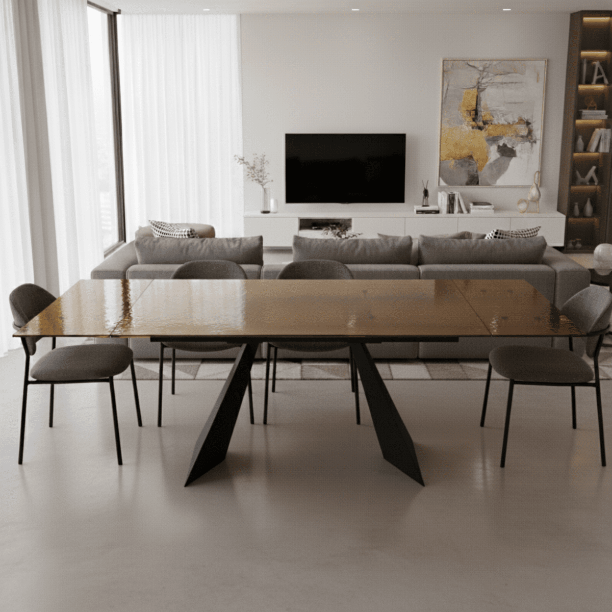 Tavolo rettangolare "Walter" allungabile con piano in vetro martellato trasparente cm 160/240x90 75h - MondoViro