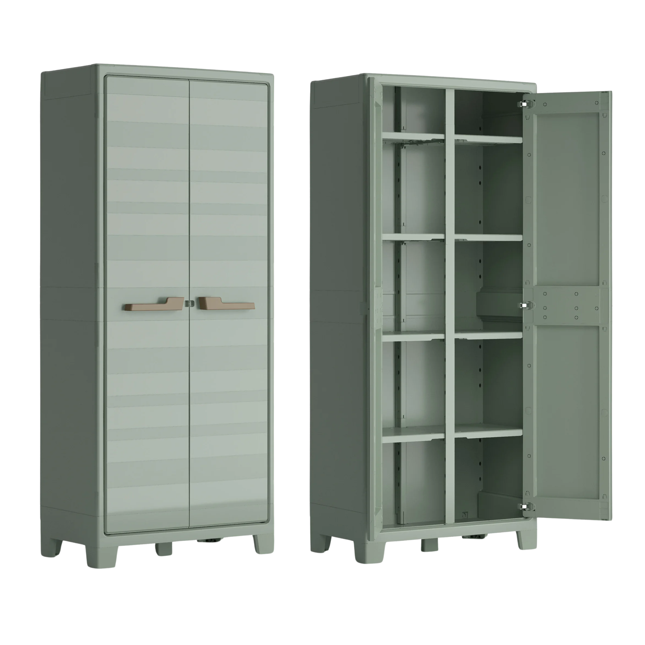 "Garden 2.0" resin garden cabinet with raised feet and internal shelves