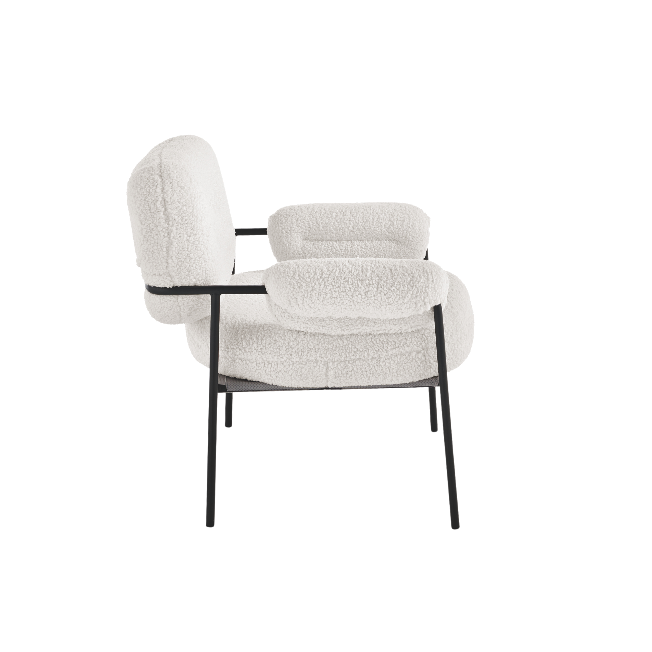 Modern armchair in bouclé fabric "Mira" with black metal frame 80x79 cm 75h