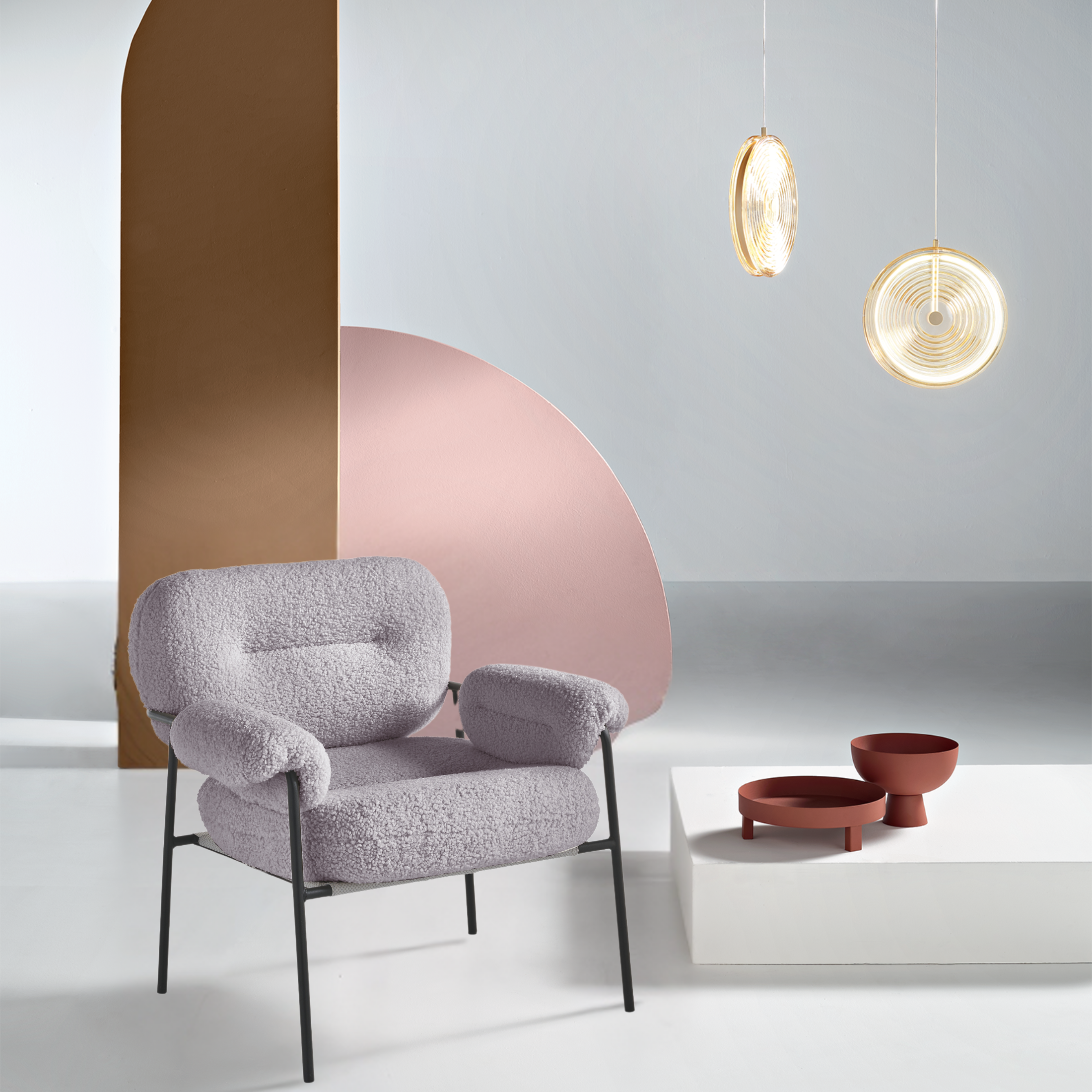 Modern armchair in bouclé fabric "Mira" with black metal frame 80x79 cm 75h