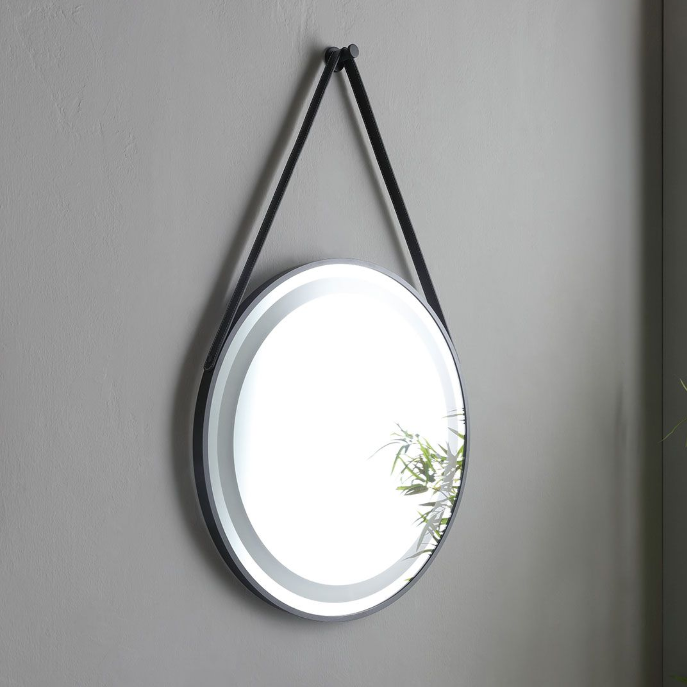 "Monaco" 80cm grey wall-hung bathroom cabinet with oval matt black countertop washbasin and round LED mirror