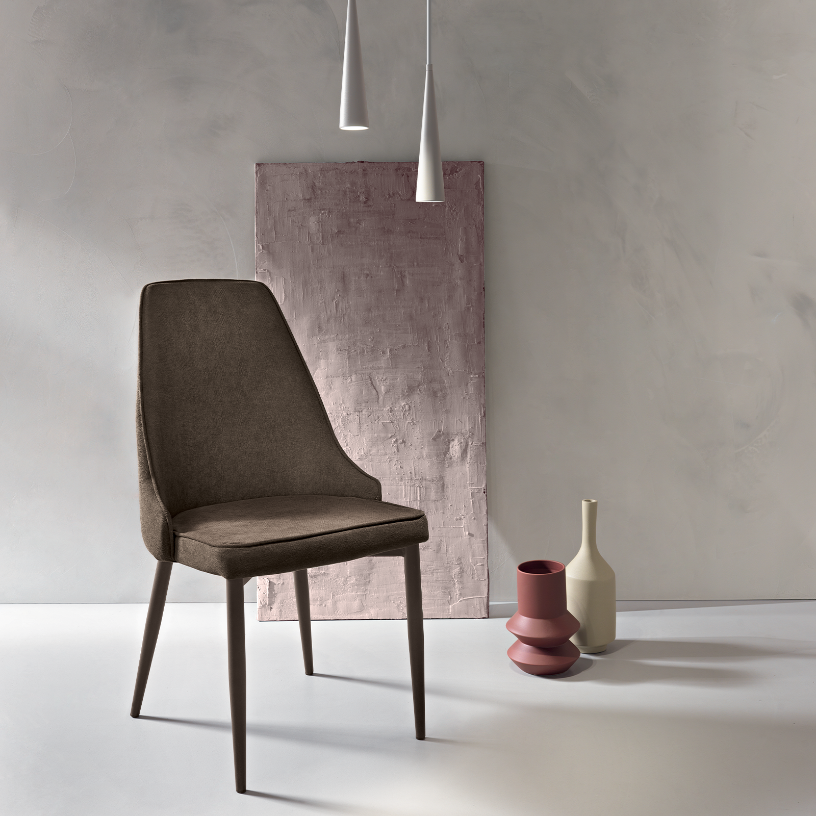 Set of elegant dining chairs in "Keri" fabric with painted metal base, 50x60 cm, 88h