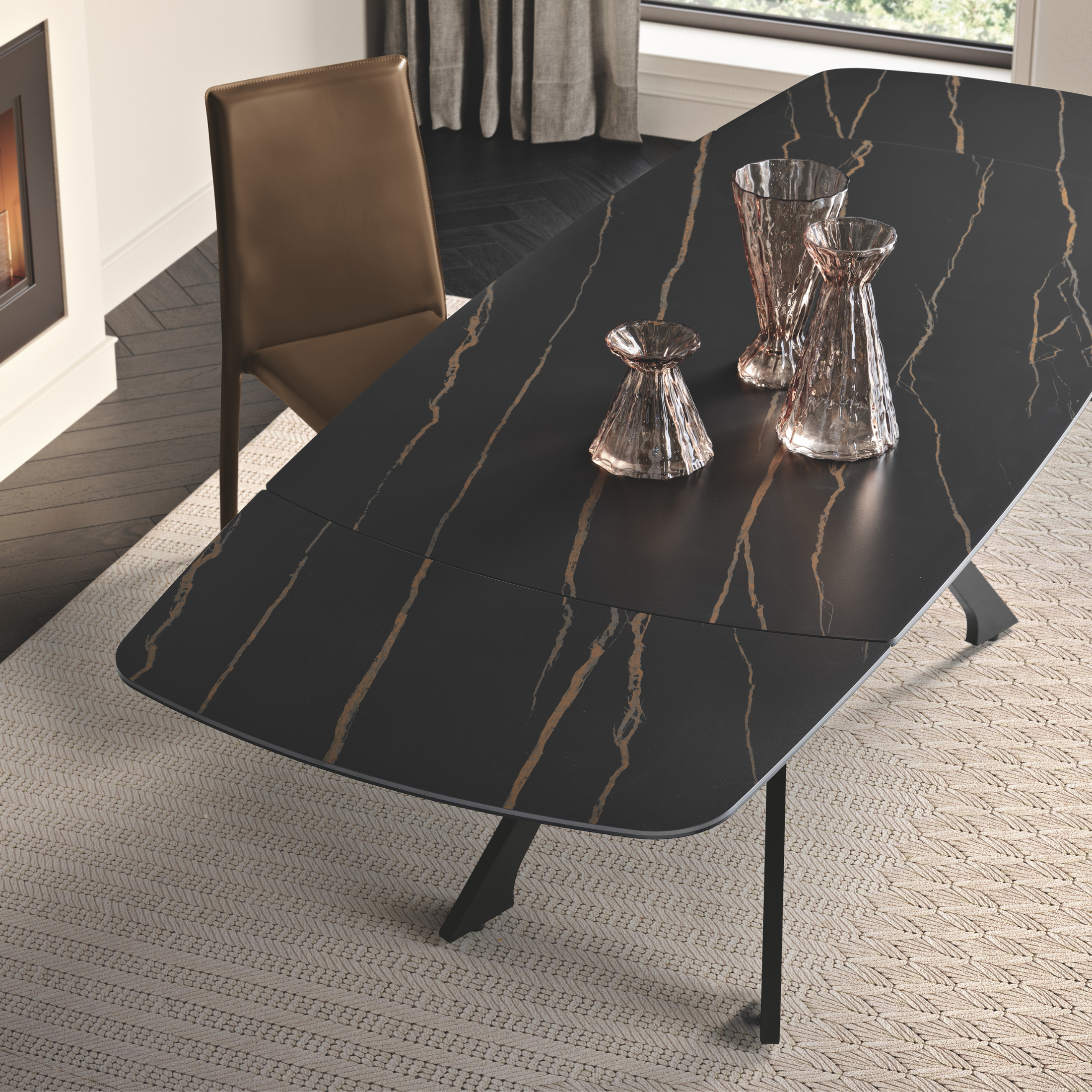 Extendable dining table "Nido" with marble-effect stoneware top, 160/240x90 cm, 77h
