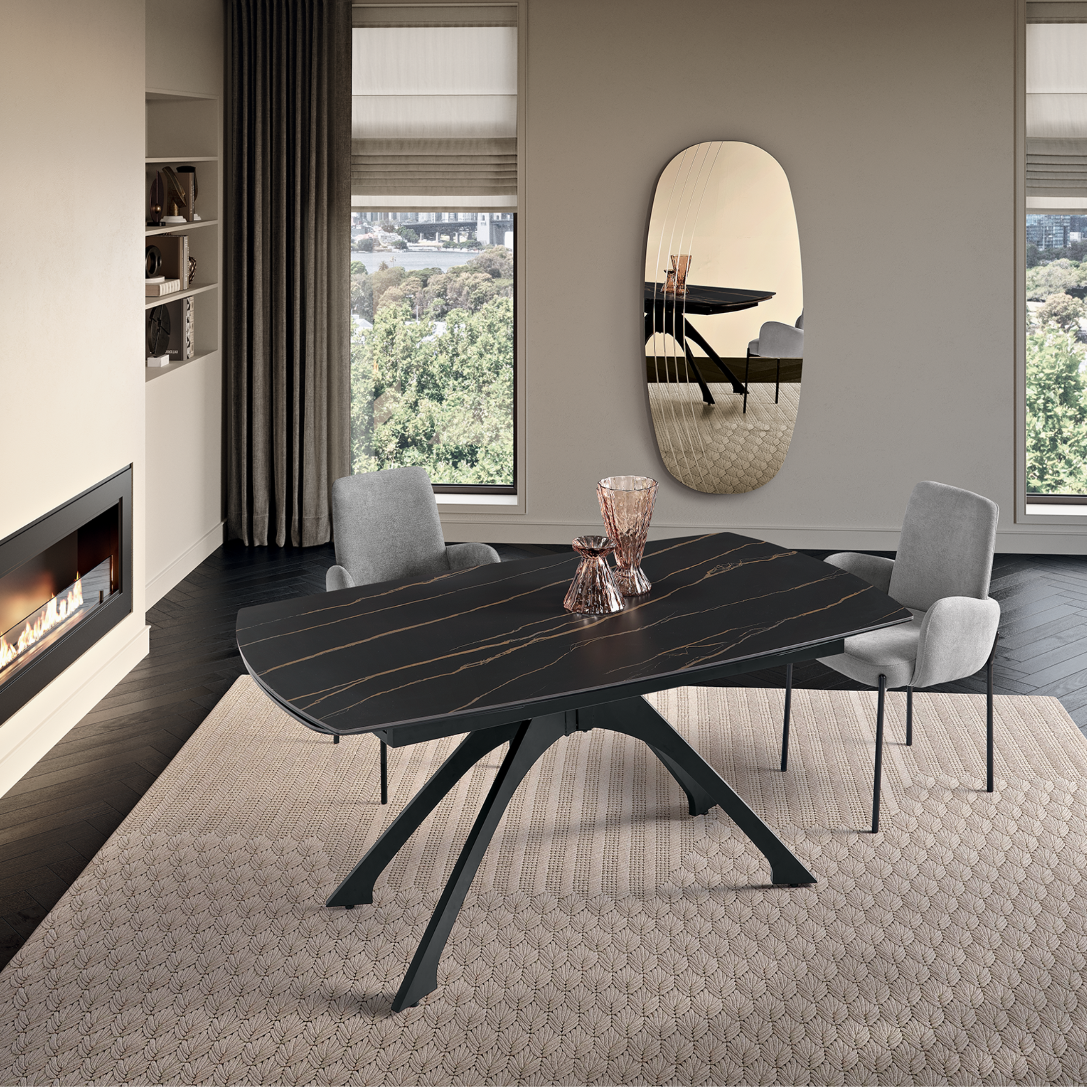 Extendable dining table "Nido" with marble-effect stoneware top, 160/240x90 cm, 77h