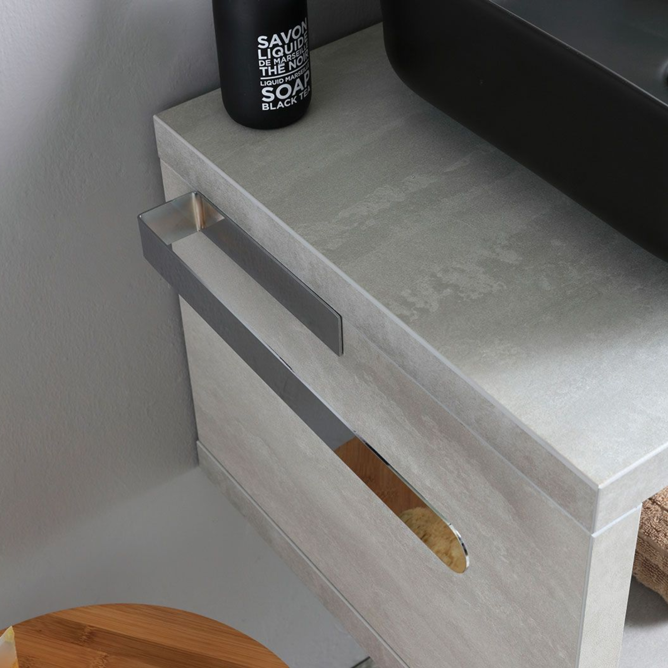 "Naxos" 120cm grey wall-hung bathroom cabinet with double matt black square sink and round mirrors