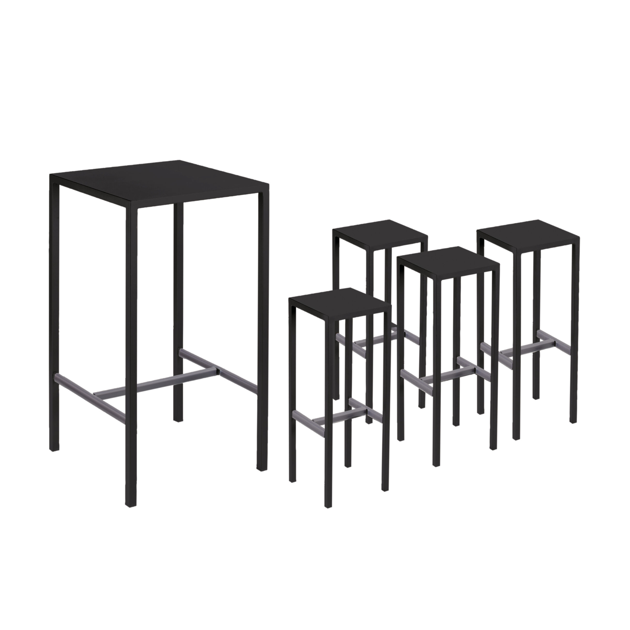 Modern garden high table set + 2 "Seaside" metal stools, 60x60 cm, 110 cm high.