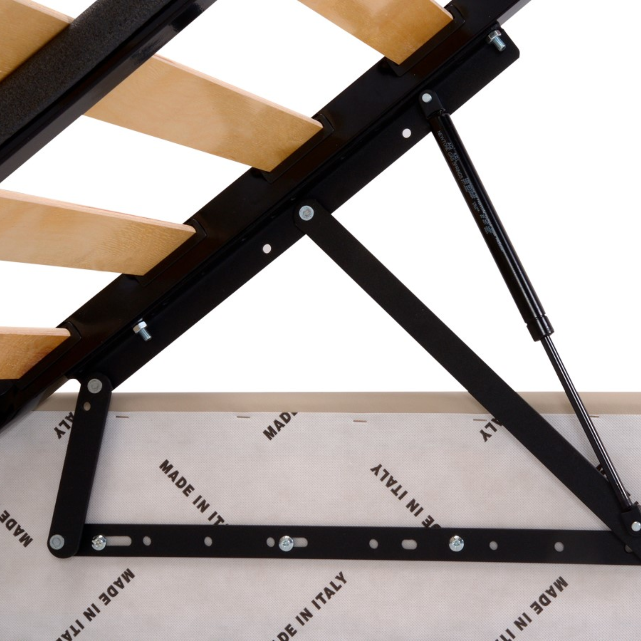 Modern "New York" storage bed with padded base in hydro-fabric with conical foot