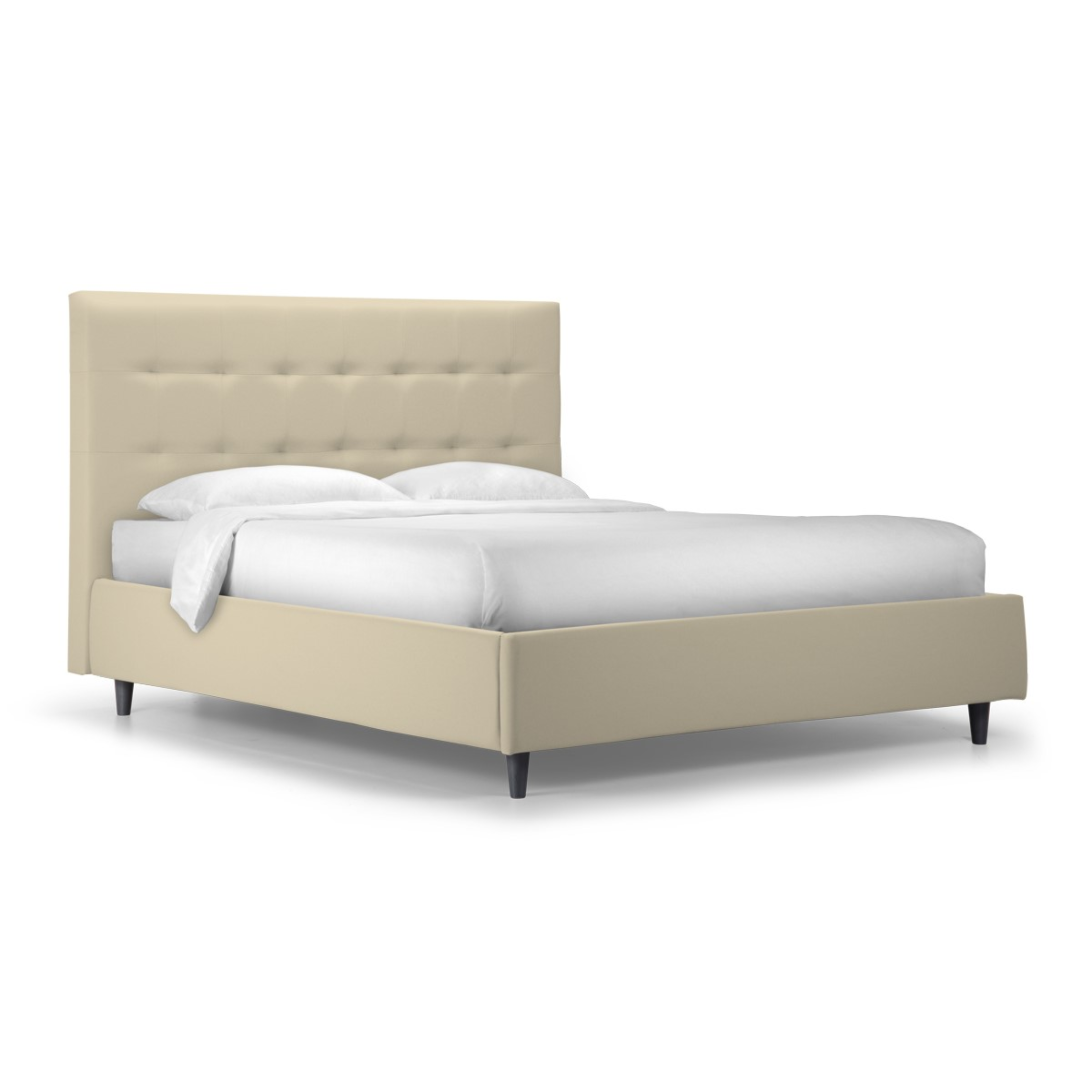 Modern "New York" padded storage bed with base in smooth velvet with conical foot