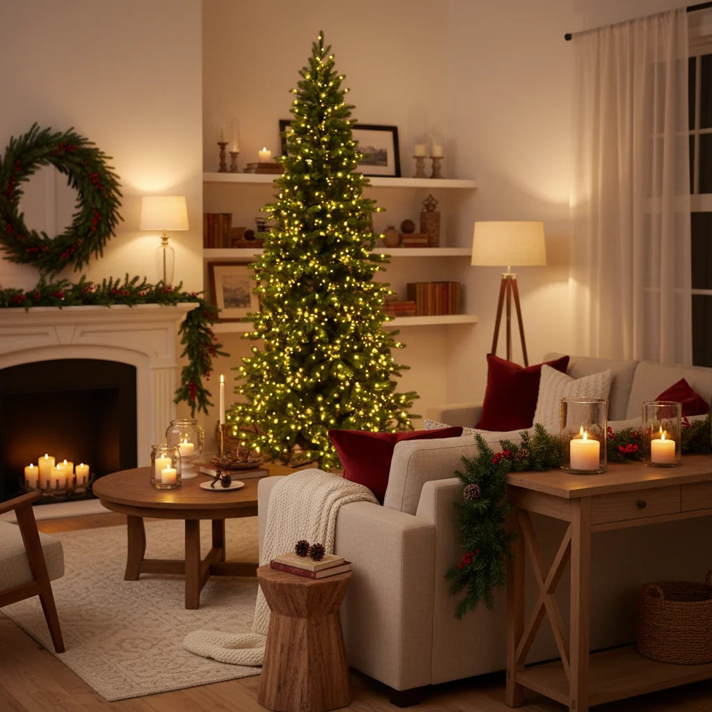 Albero di Natale slim "Theon" con Led 100 % PE Effetto Real Touch di Altissima Qualità