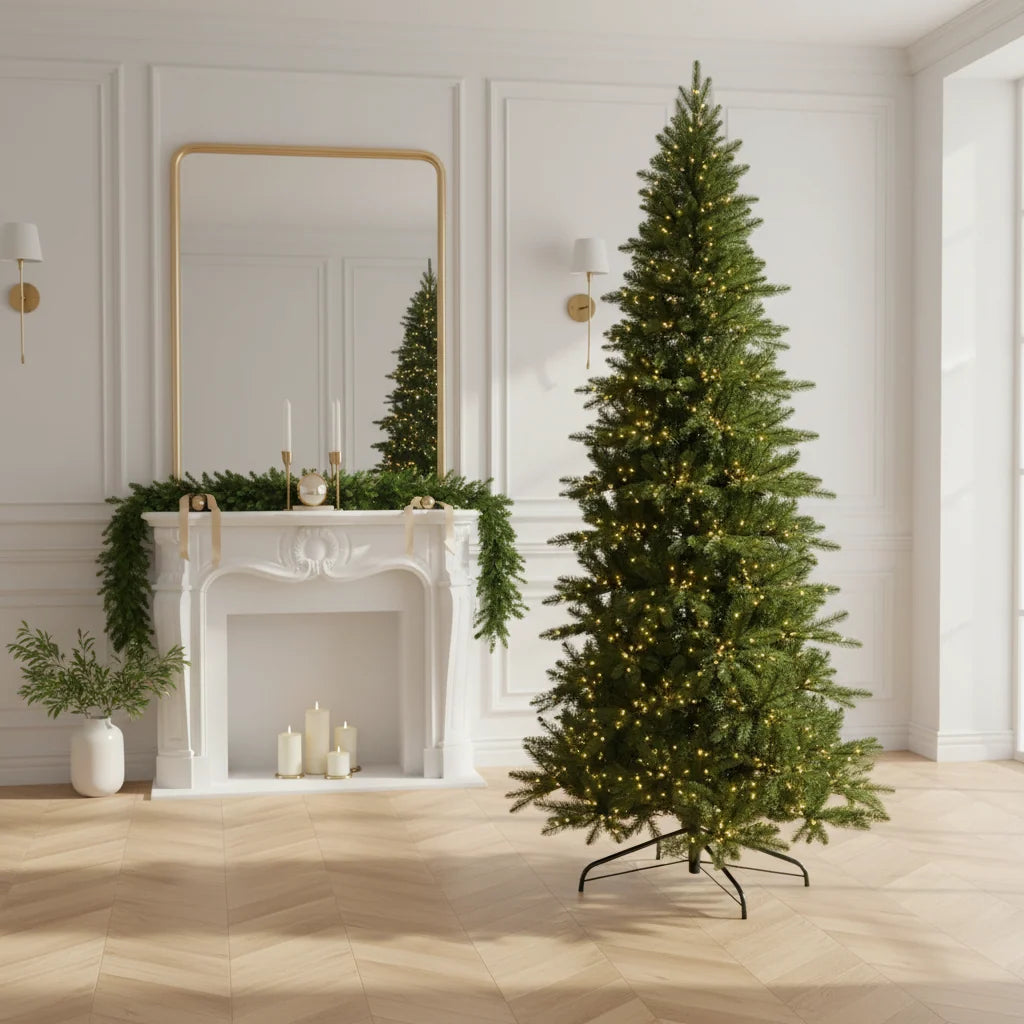 Albero di Natale slim "Theon" con Led 100 % PE Effetto Real Touch di Altissima Qualità