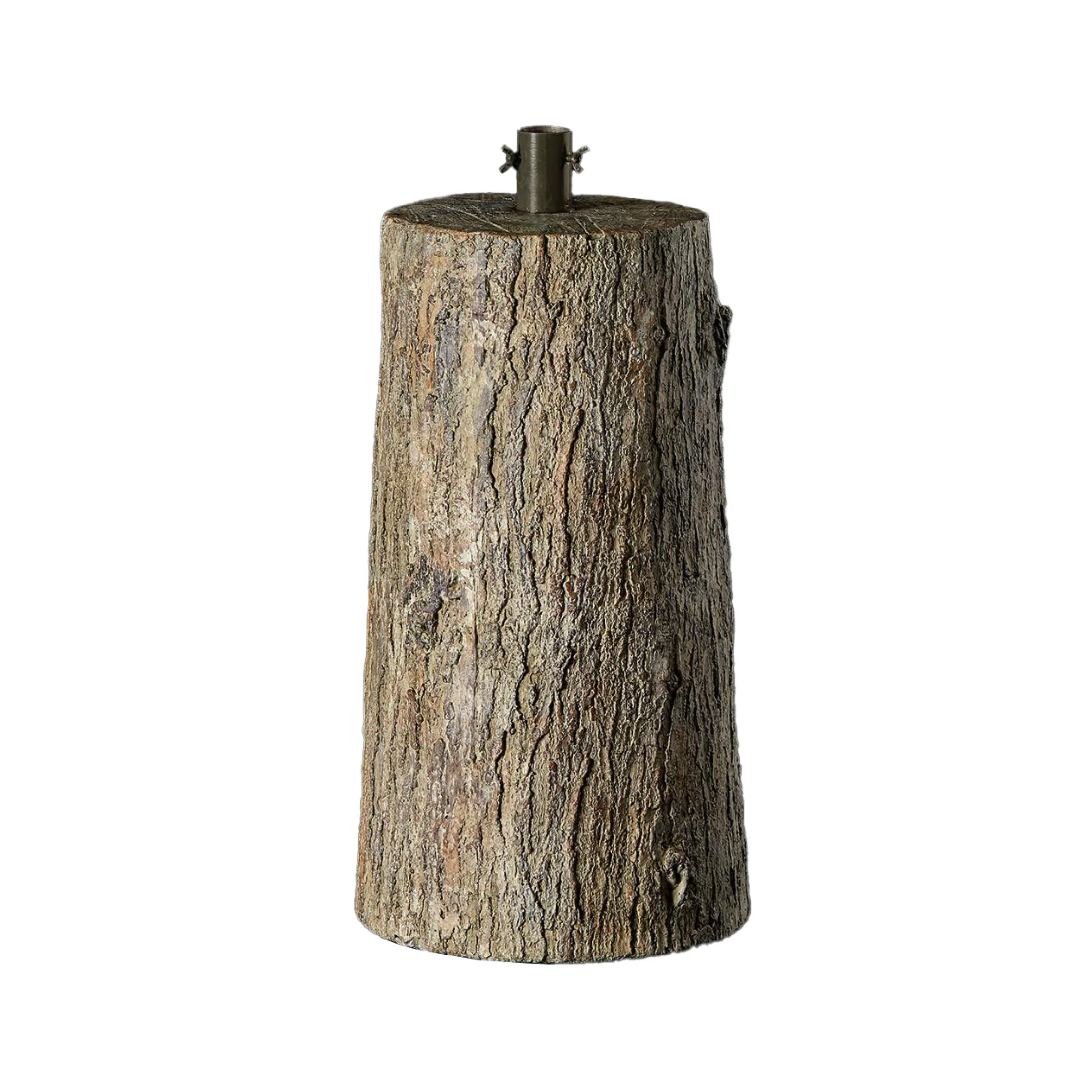Frosty Christmas tree trunk base with metal stand