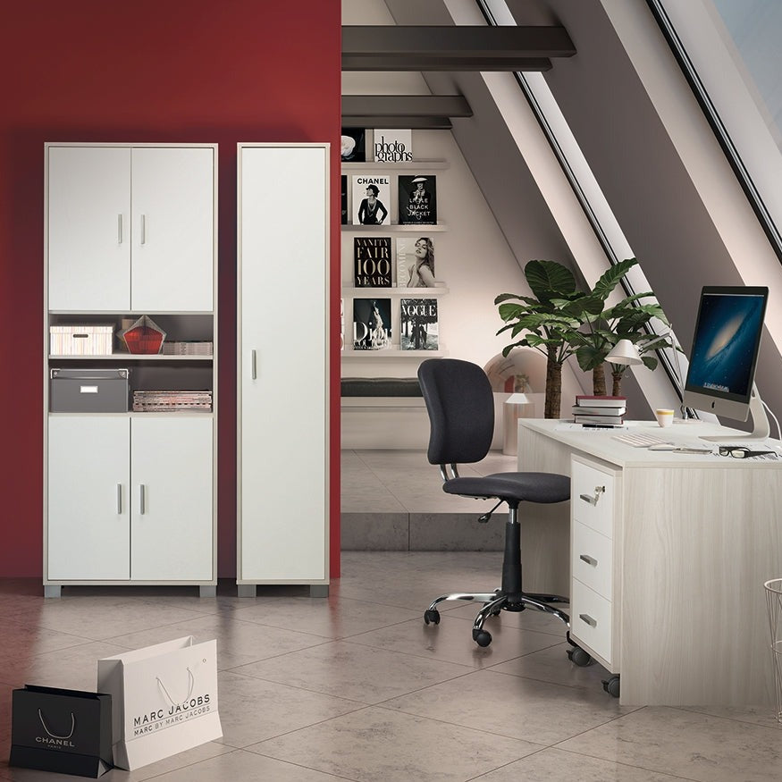 "Slim1" column bookcase in wood with 1 door and adjustable shelves, 39x41 cm, 182 cm high