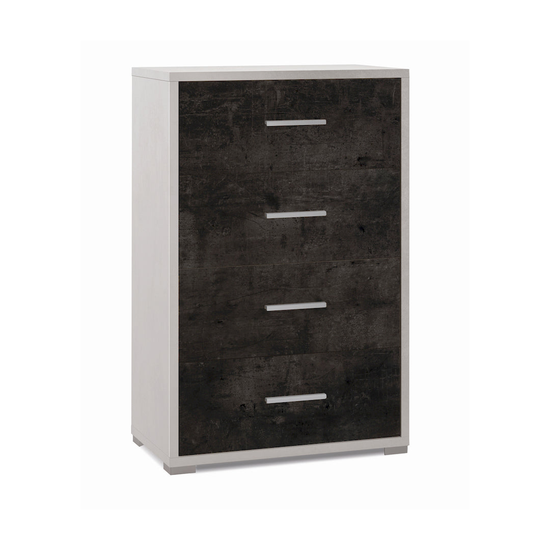 "Project" mobile wooden chest of drawers with 4 multifunctional drawers, 71x41 cm, 110 cm high.