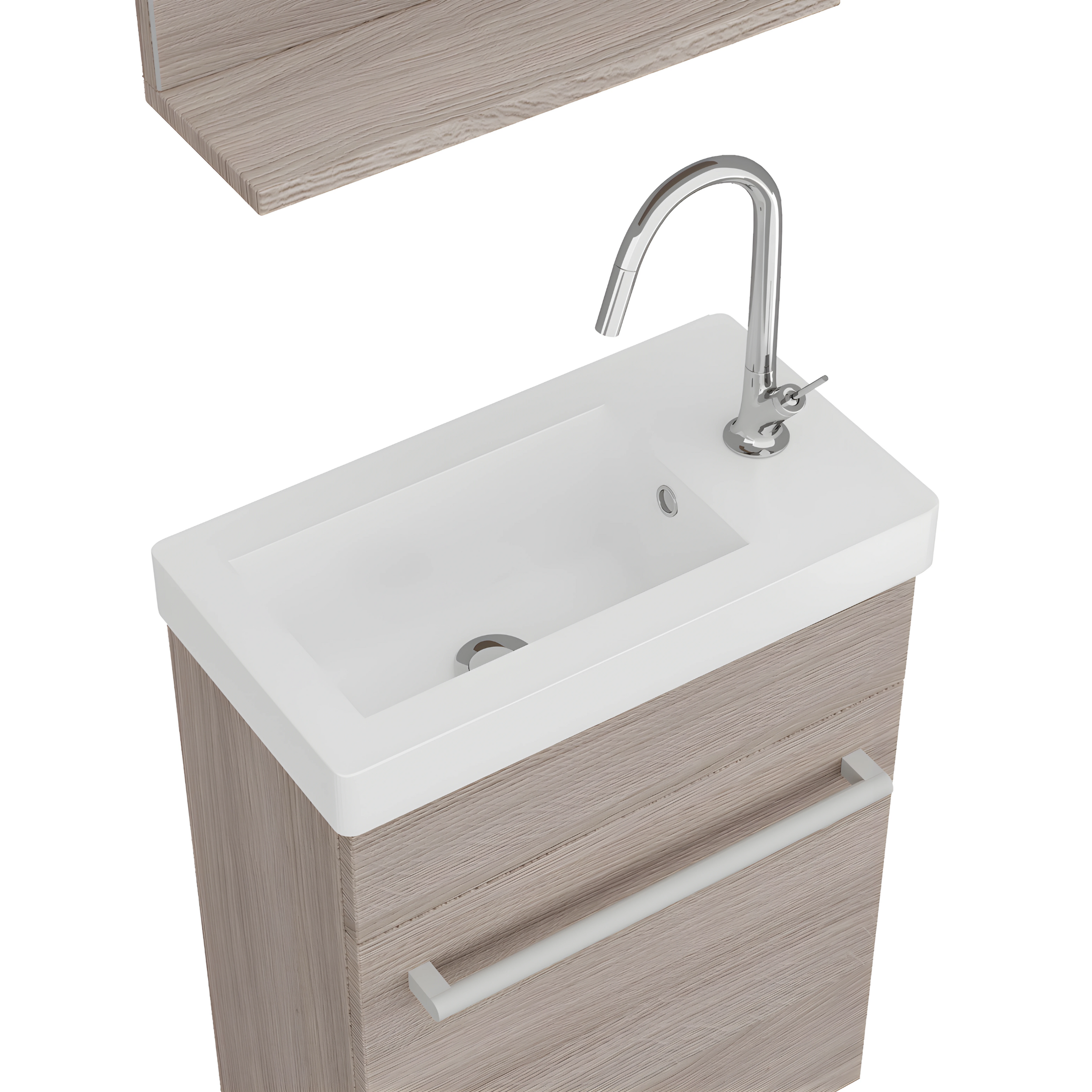 "Kalua" wall-hung bathroom cabinet with integrated ceramic sink and mirror with shelf, 42x23 cm, 105h