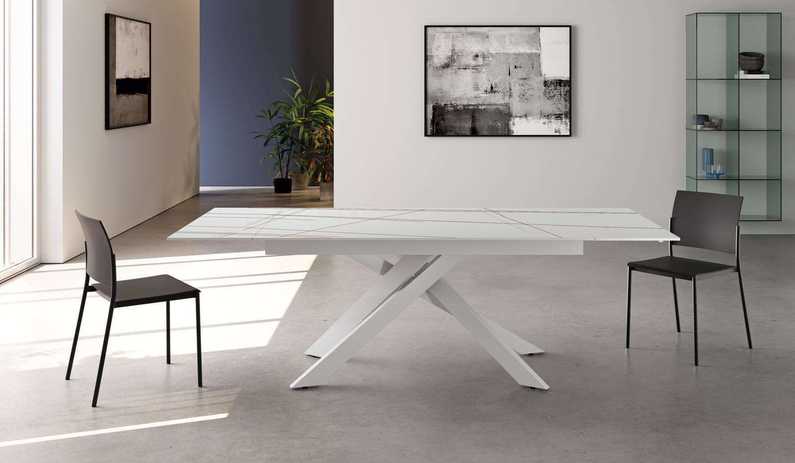 Extendable table with marble-effect ceramic top "Xavier" cm 140/200x80 76h