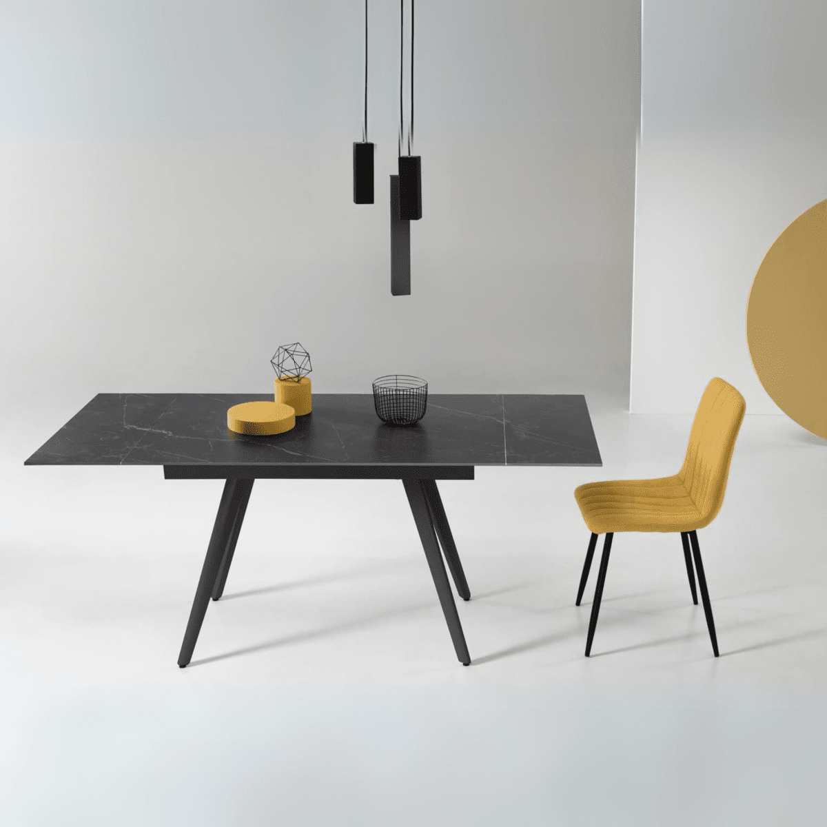 Tavolo allungabile effetto marmo "Elettra" con due allunghe cm 120x80 75h - MondoViro