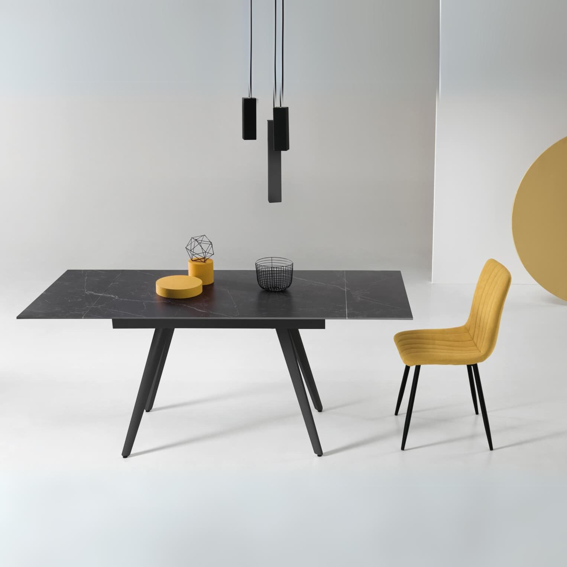 Extendable marble-effect table "Elettra" with two extensions, 120x80 cm, 75 cm high